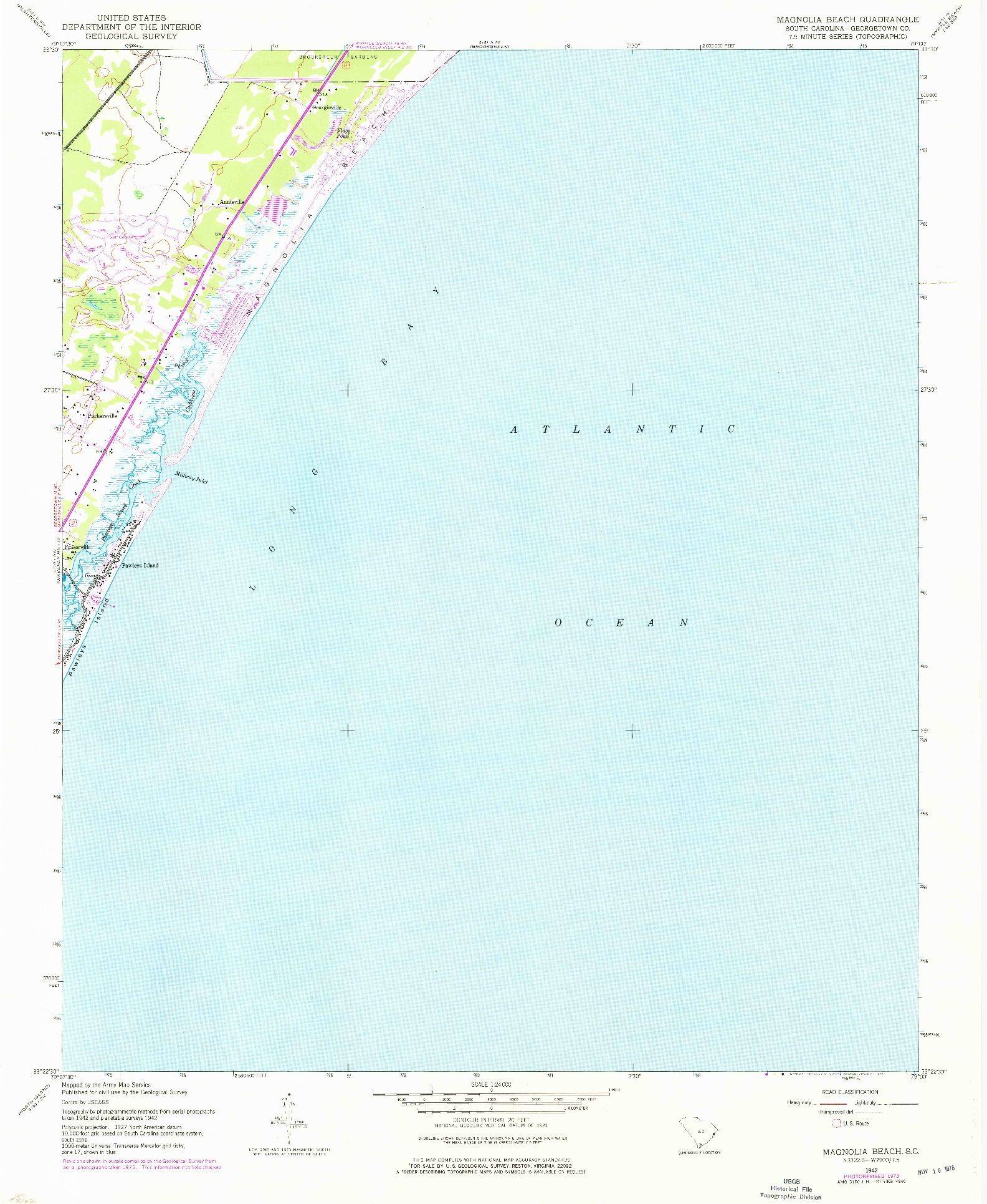 USGS 1:24000-SCALE QUADRANGLE FOR MAGNOLIA BEACH, SC 1942