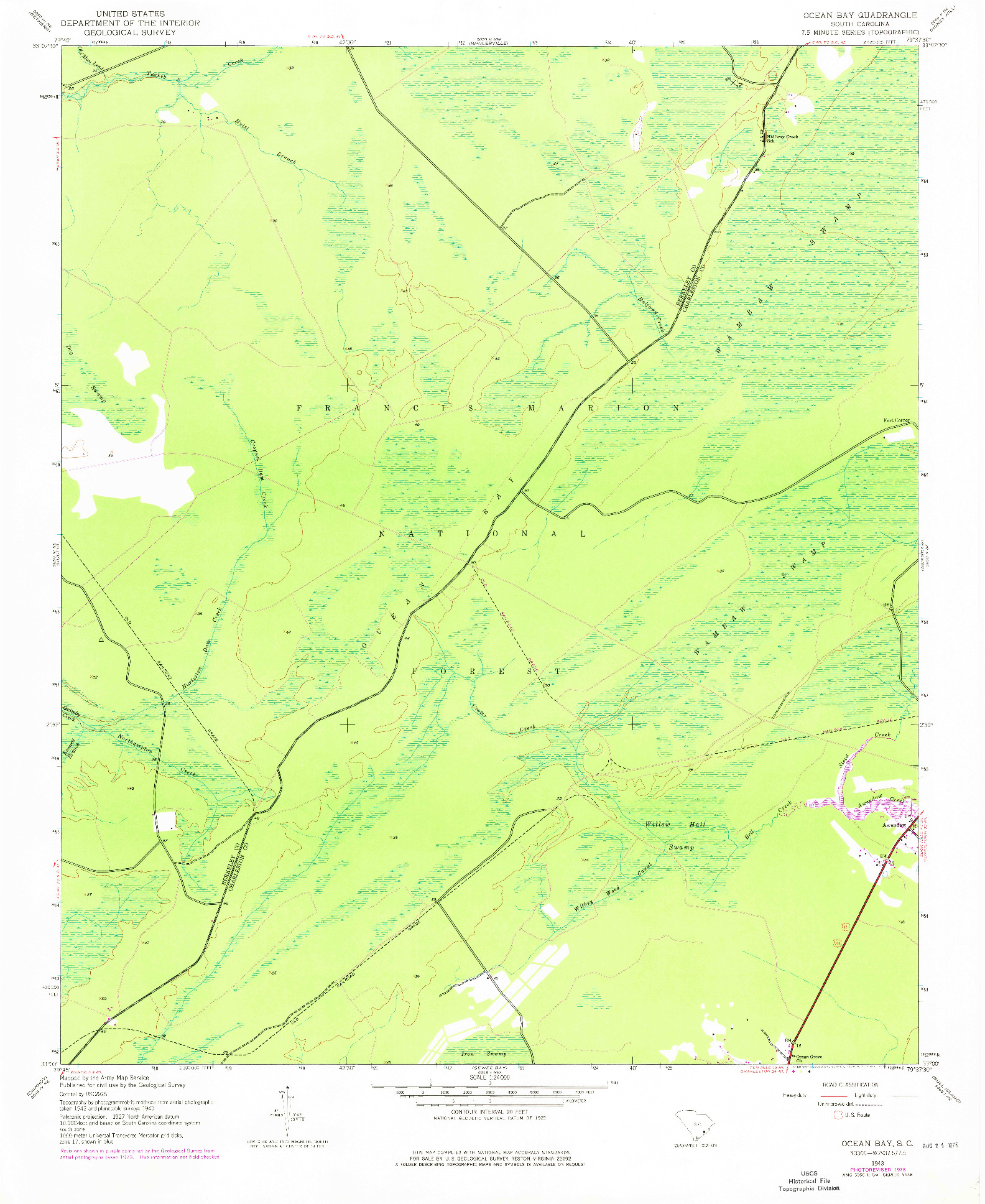 USGS 1:24000-SCALE QUADRANGLE FOR OCEAN BAY, SC 1943