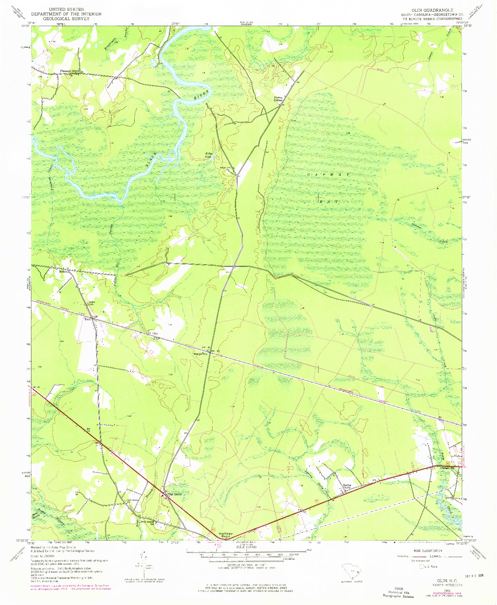 USGS 1:24000-SCALE QUADRANGLE FOR OLIN, SC 1943