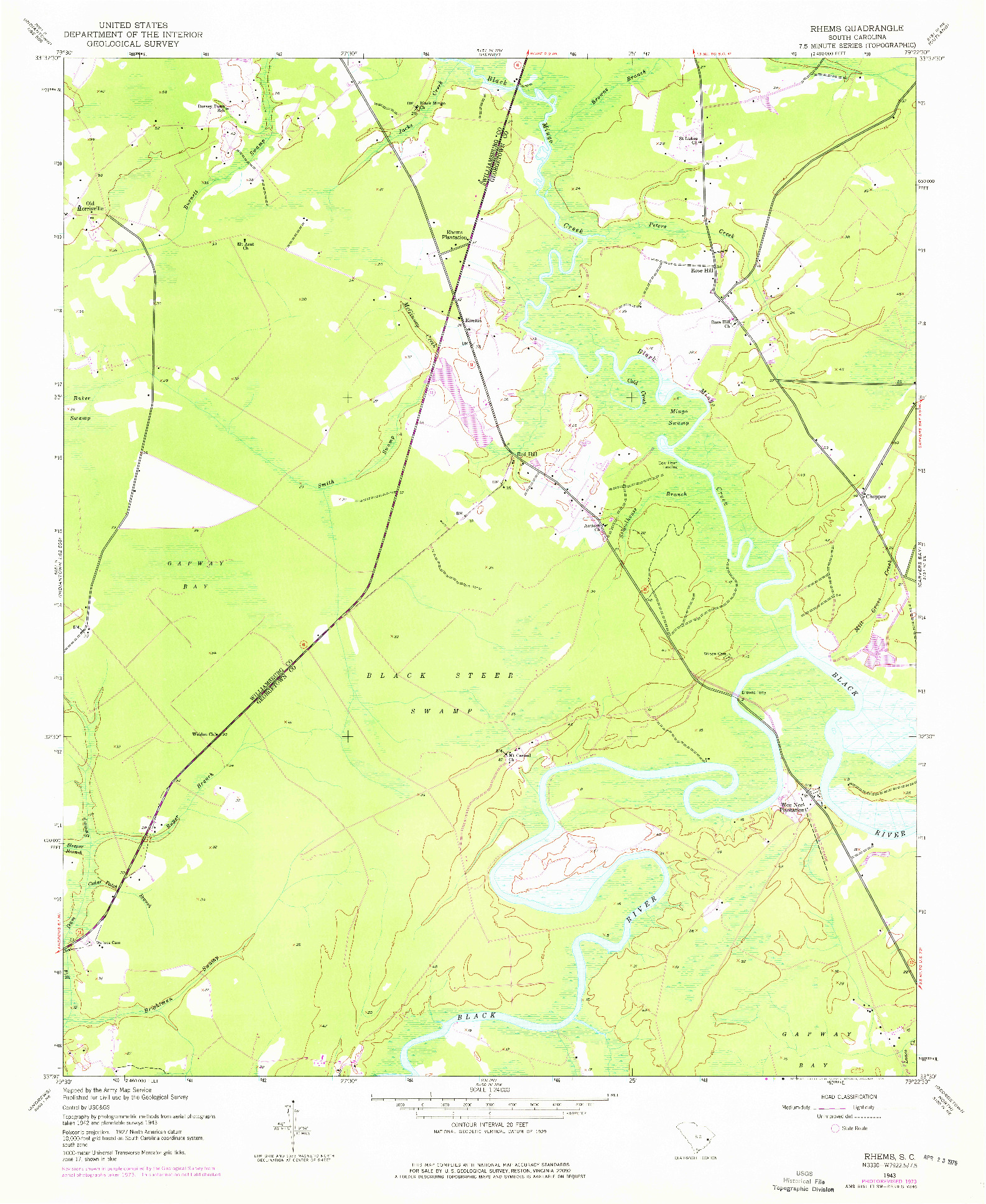USGS 1:24000-SCALE QUADRANGLE FOR RHEMS, SC 1943