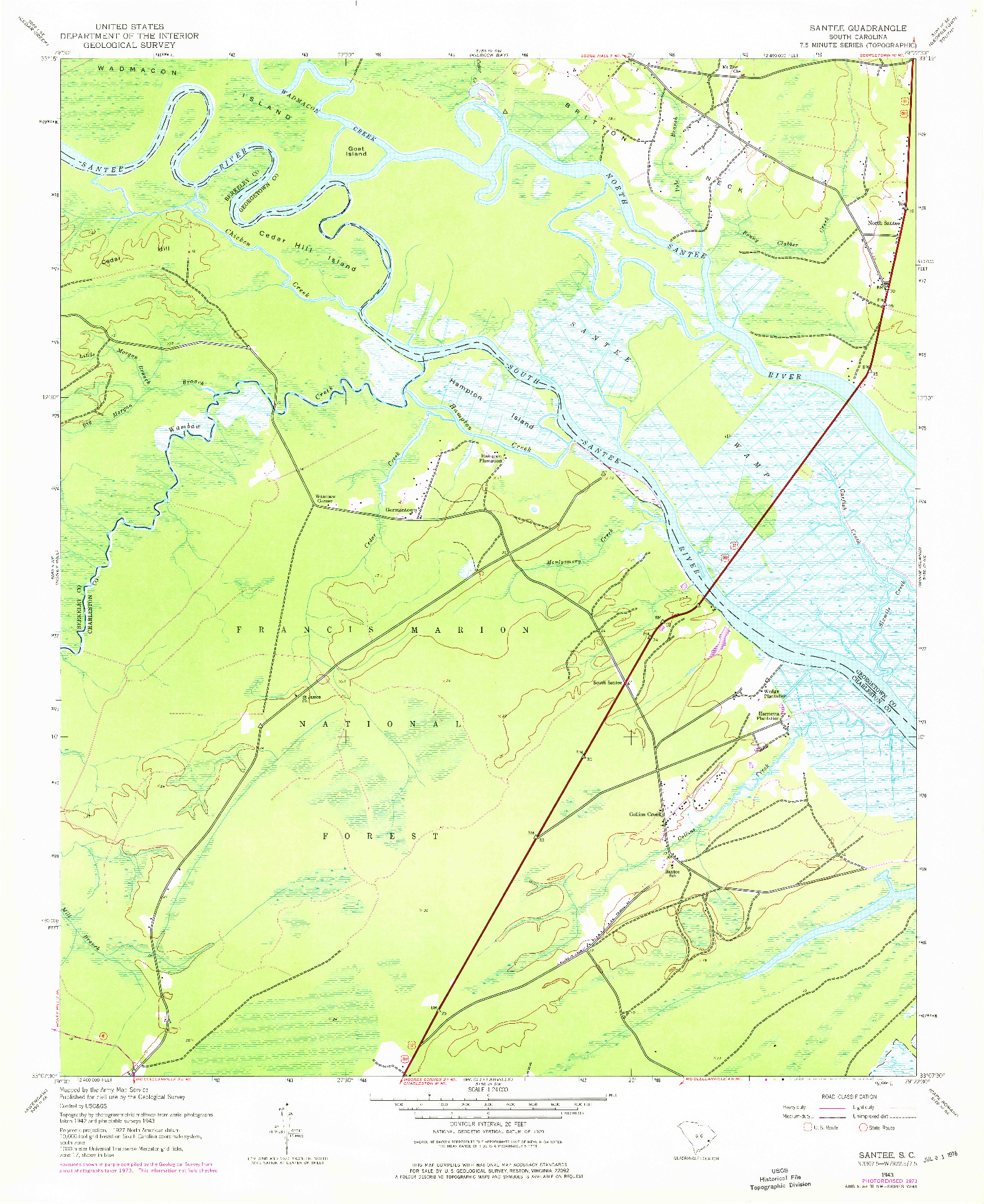 USGS 1:24000-SCALE QUADRANGLE FOR SANTEE, SC 1943