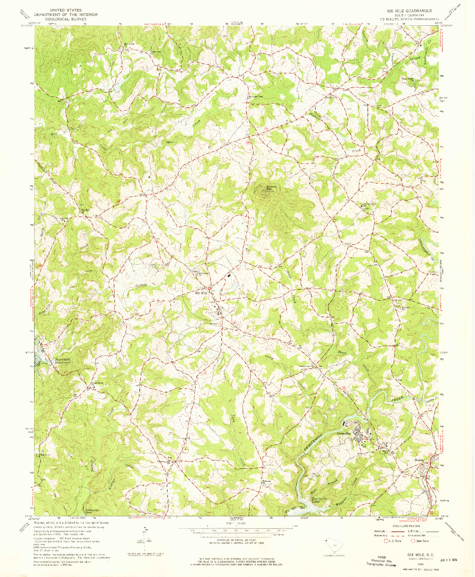 USGS 1:24000-SCALE QUADRANGLE FOR SIX MILE, SC 1961