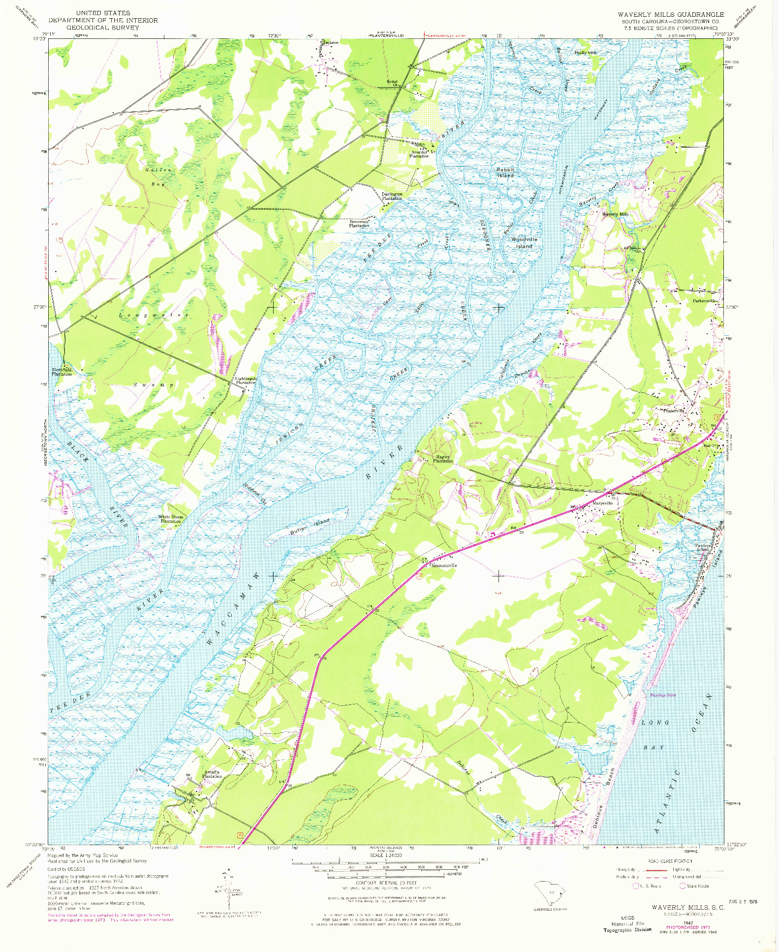 USGS 1:24000-SCALE QUADRANGLE FOR WAVERLY MILLS, SC 1942