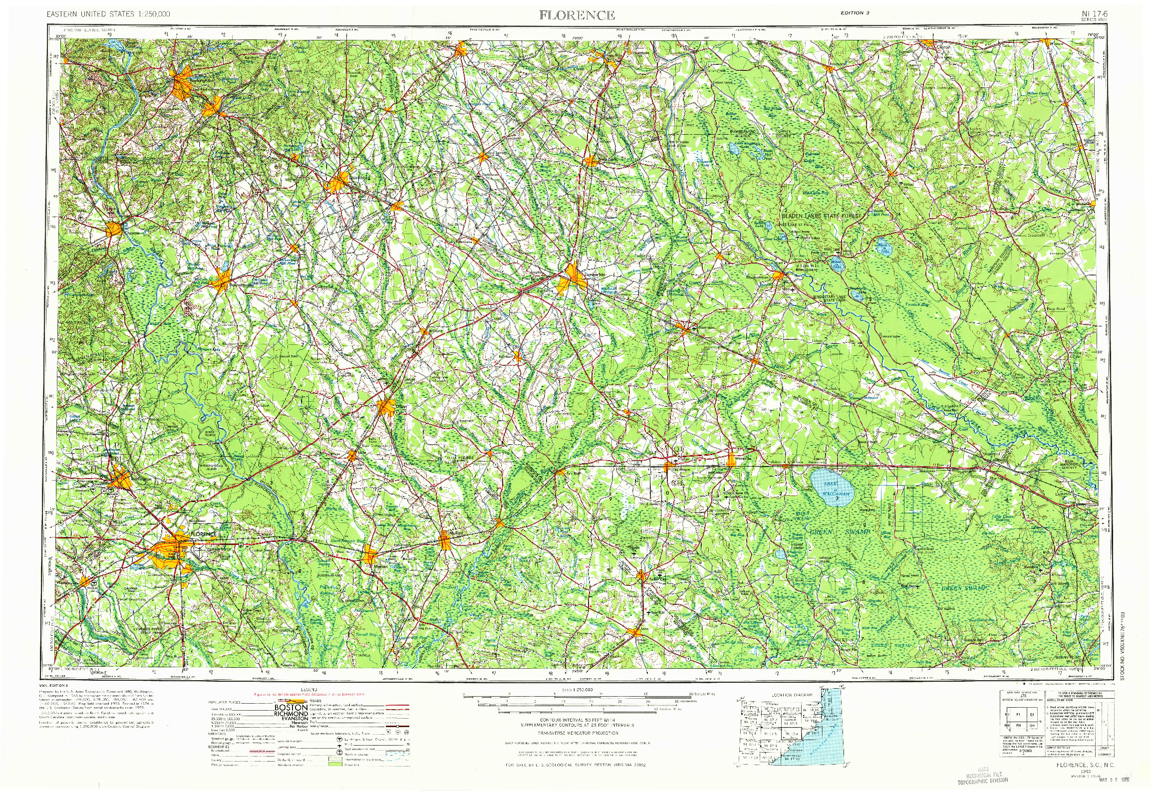 USGS 1:250000-SCALE QUADRANGLE FOR FLORENCE, SC 1953