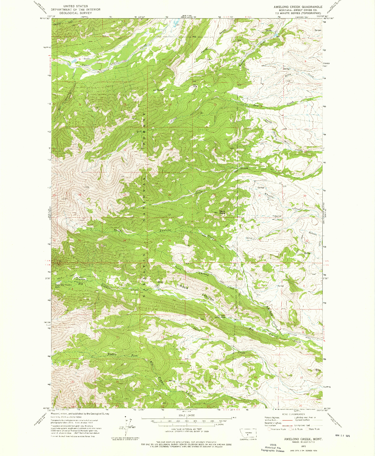 USGS 1:24000-SCALE QUADRANGLE FOR AMELONG CREEK, MT 1972