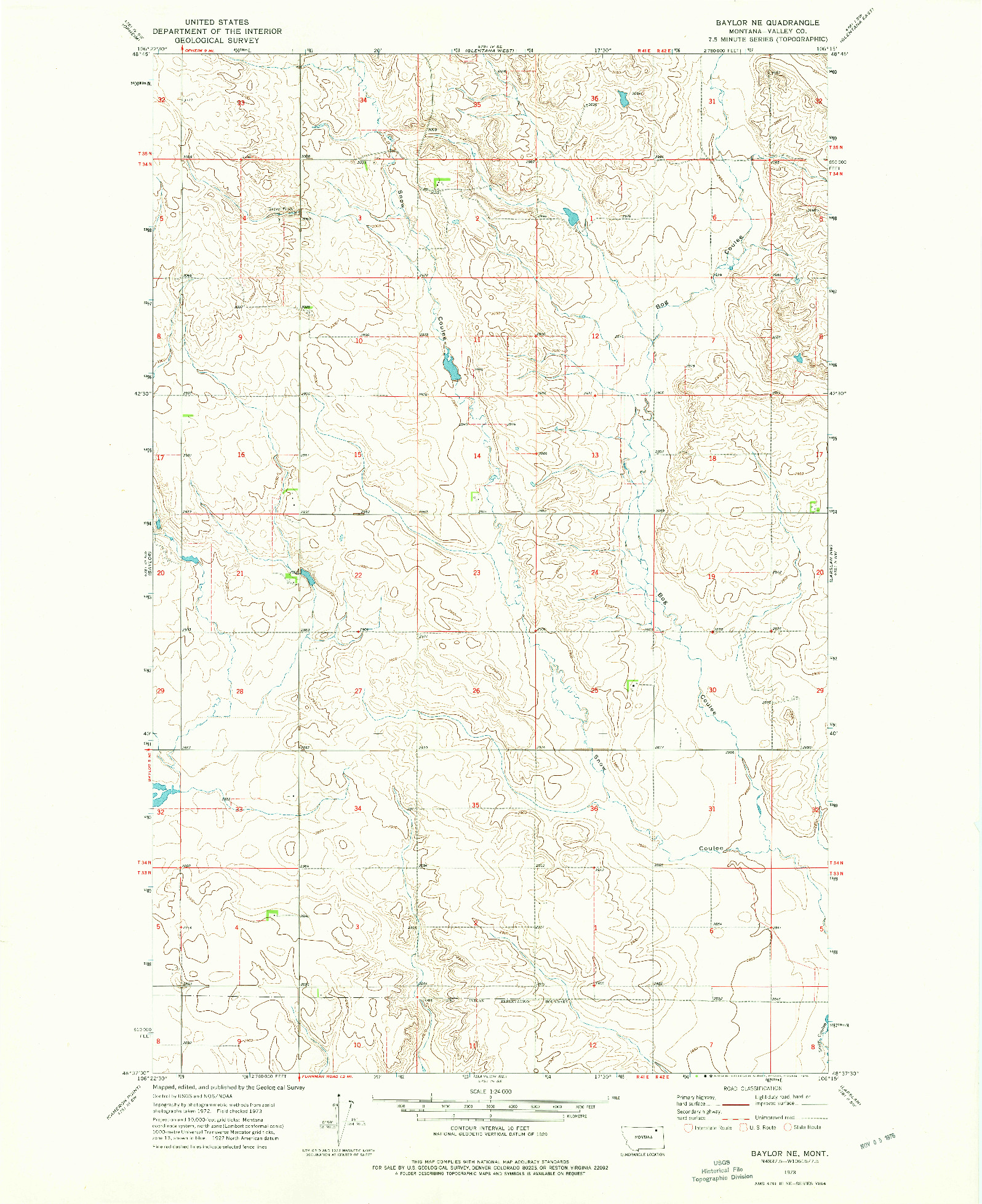 USGS 1:24000-SCALE QUADRANGLE FOR BAYLOR NE, MT 1973