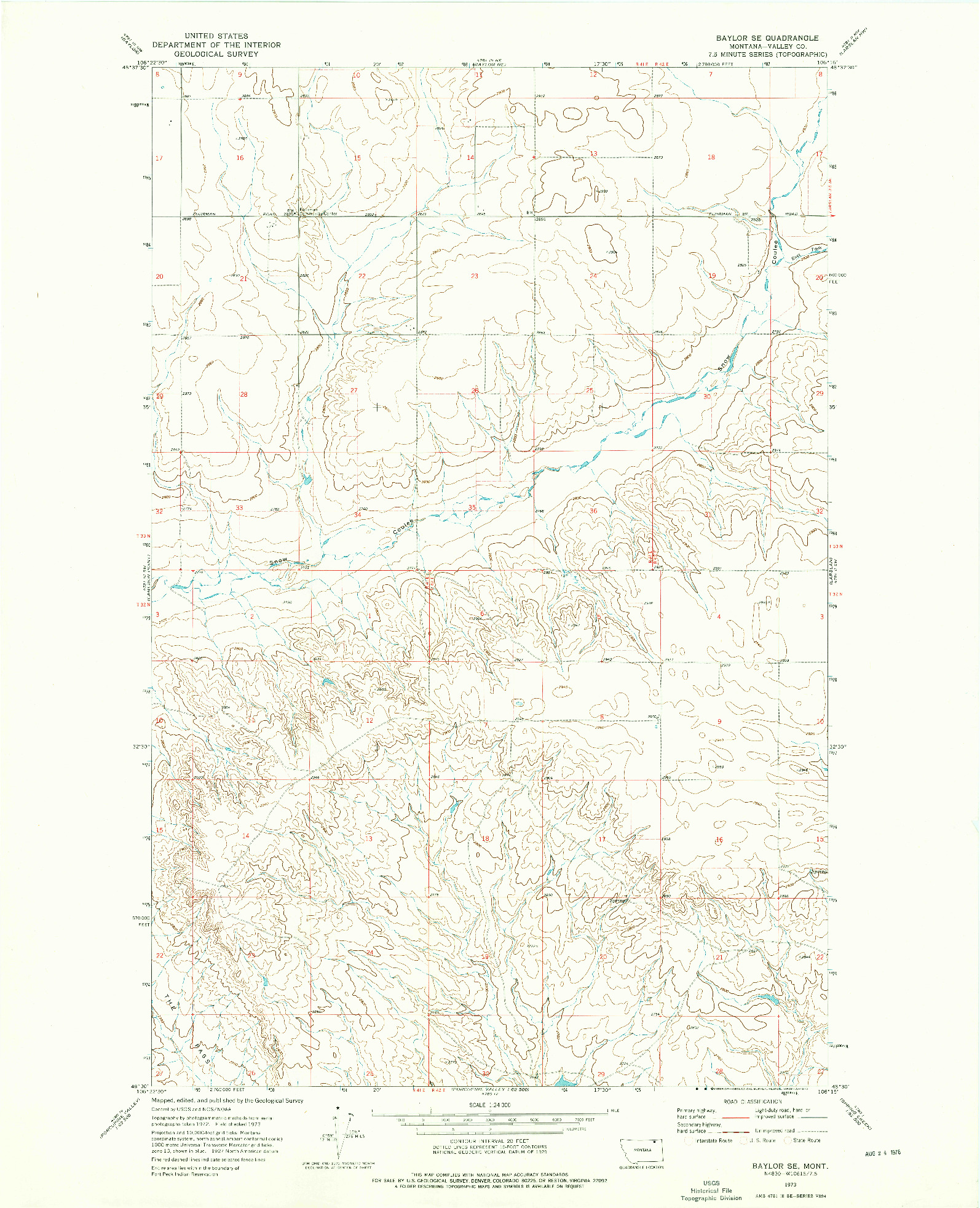 USGS 1:24000-SCALE QUADRANGLE FOR BAYLOR SE, MT 1973