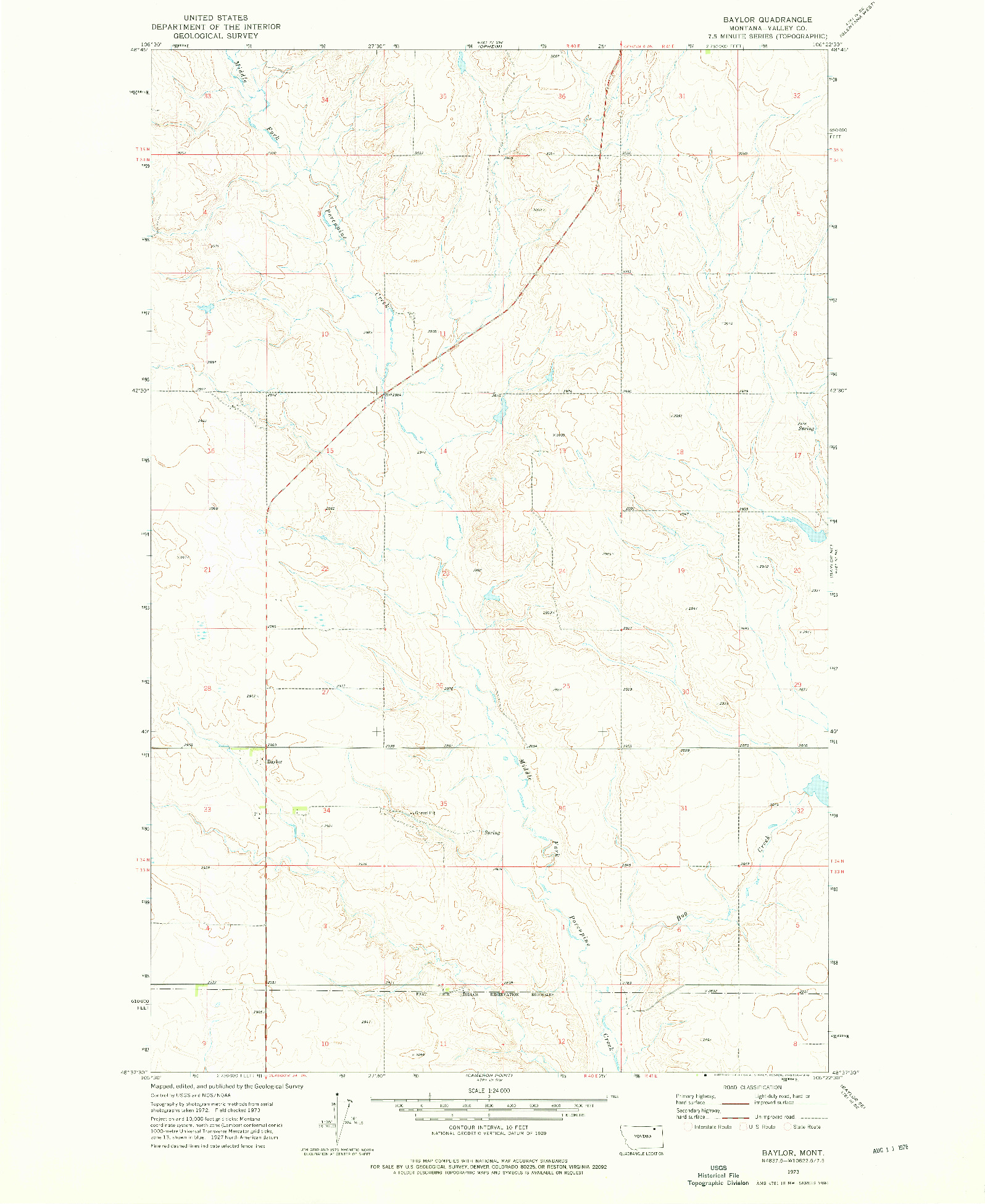 USGS 1:24000-SCALE QUADRANGLE FOR BAYLOR, MT 1973