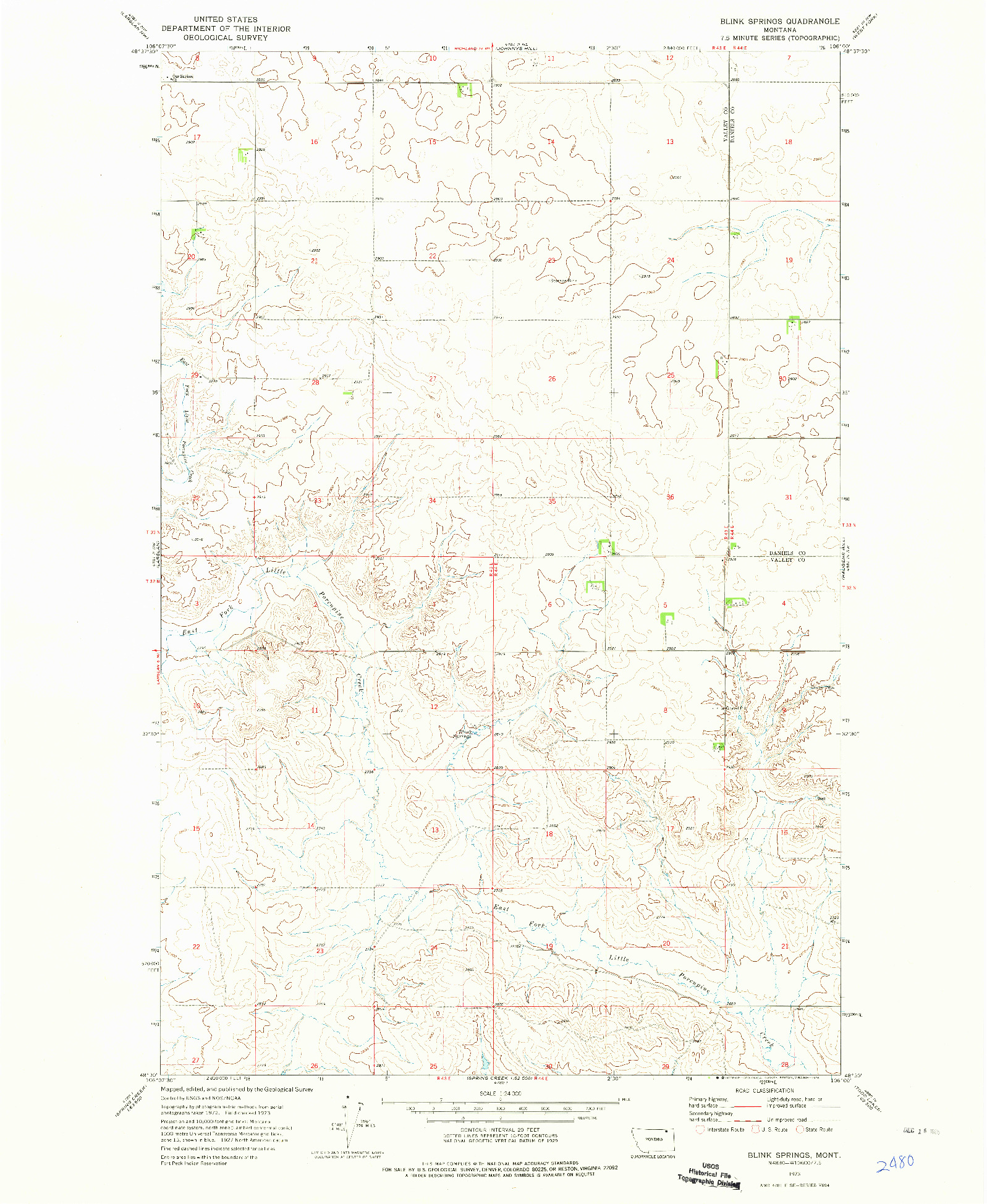 USGS 1:24000-SCALE QUADRANGLE FOR BLINK SPRINGS, MT 1973