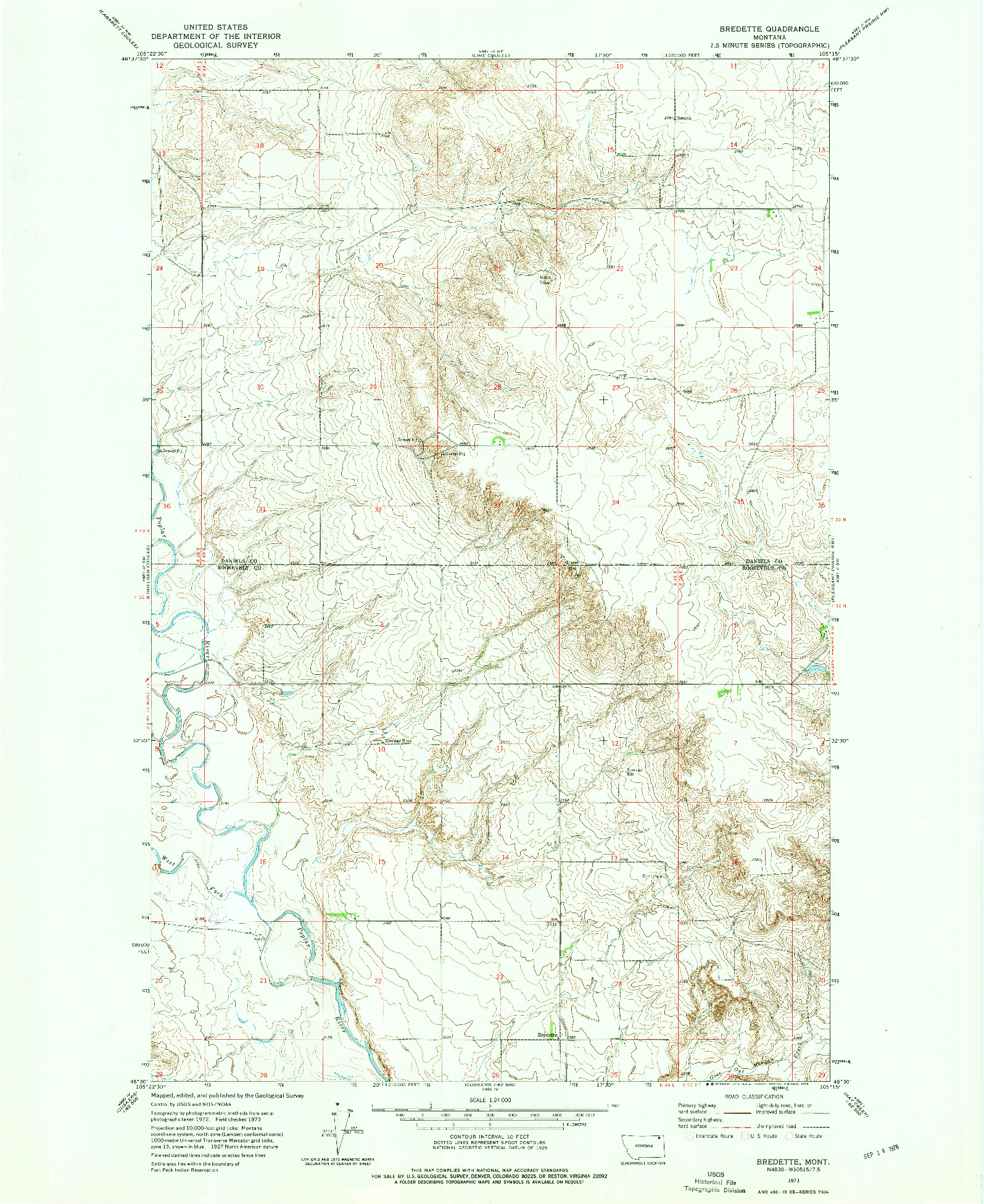 USGS 1:24000-SCALE QUADRANGLE FOR BREDETTE, MT 1973