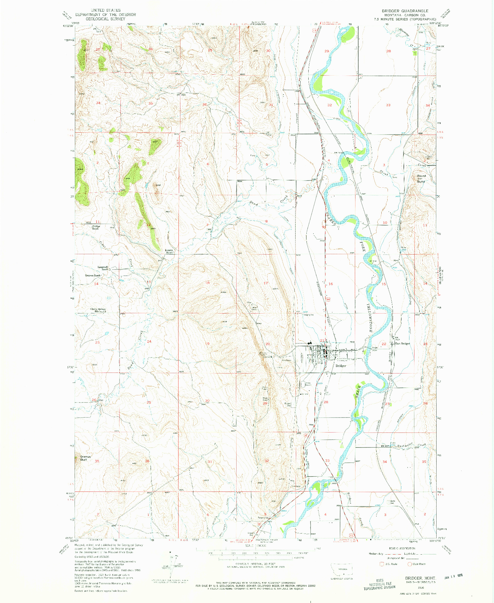 USGS 1:24000-SCALE QUADRANGLE FOR BRIDGER, MT 1956