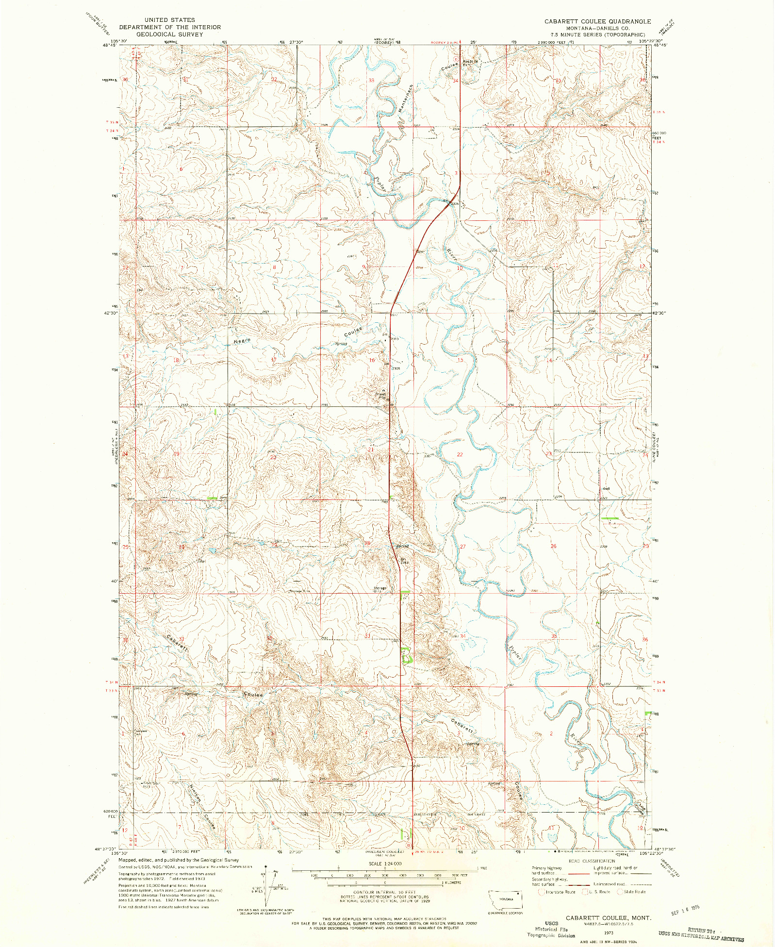 USGS 1:24000-SCALE QUADRANGLE FOR CABARETT COULEE, MT 1973
