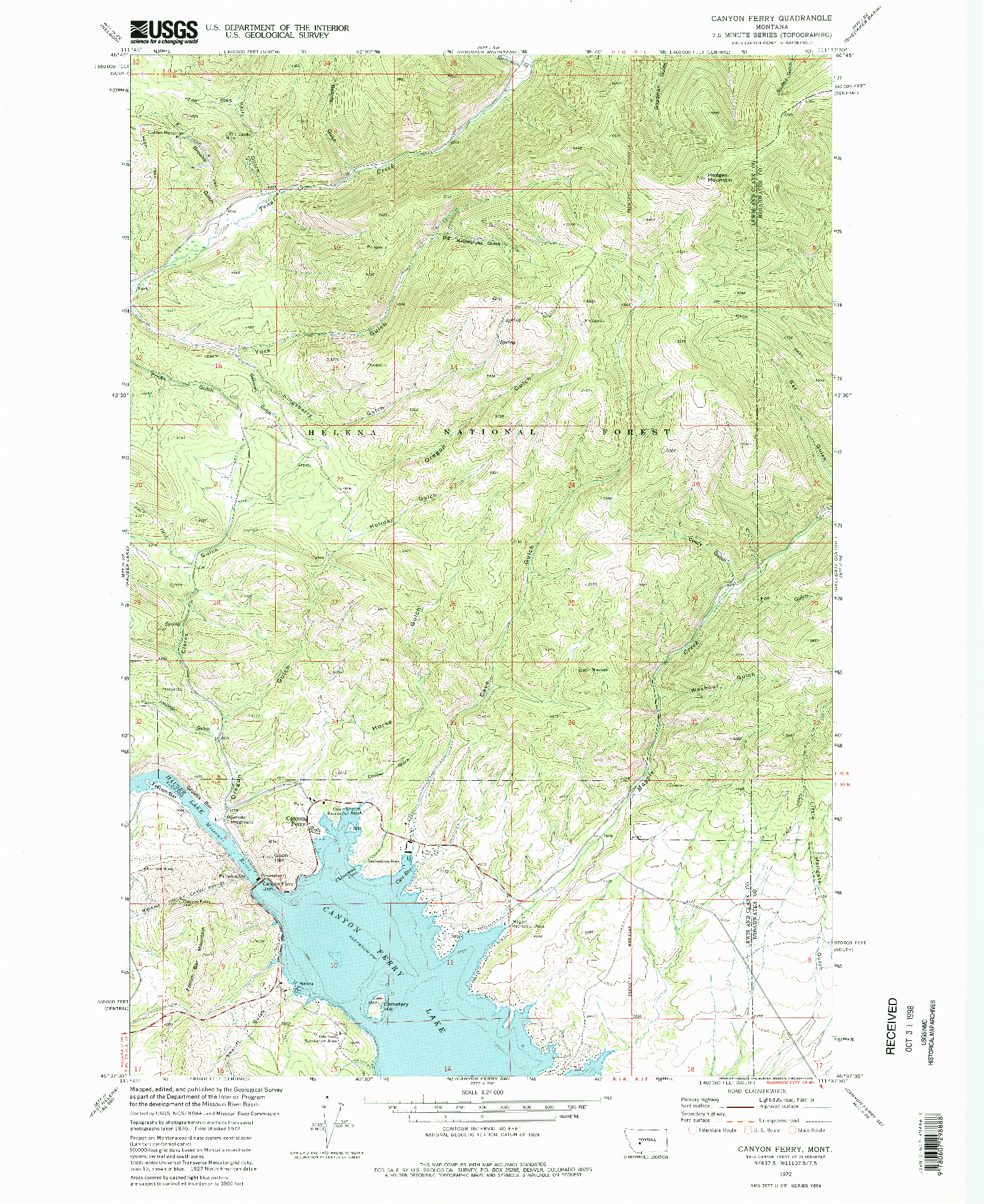 USGS 1:24000-SCALE QUADRANGLE FOR CANYON FERRY, MT 1972