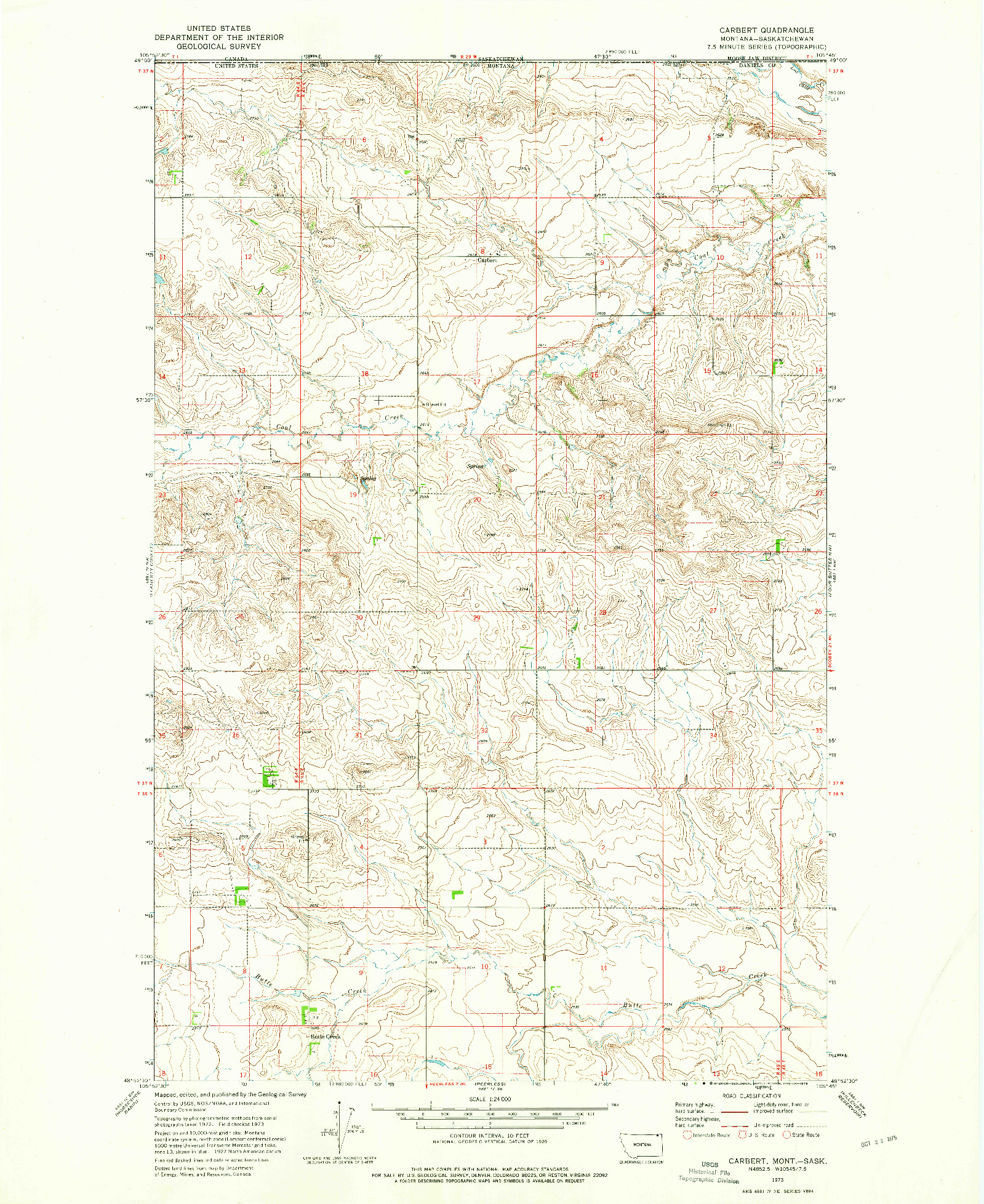 USGS 1:24000-SCALE QUADRANGLE FOR CARBERT, MT 1973