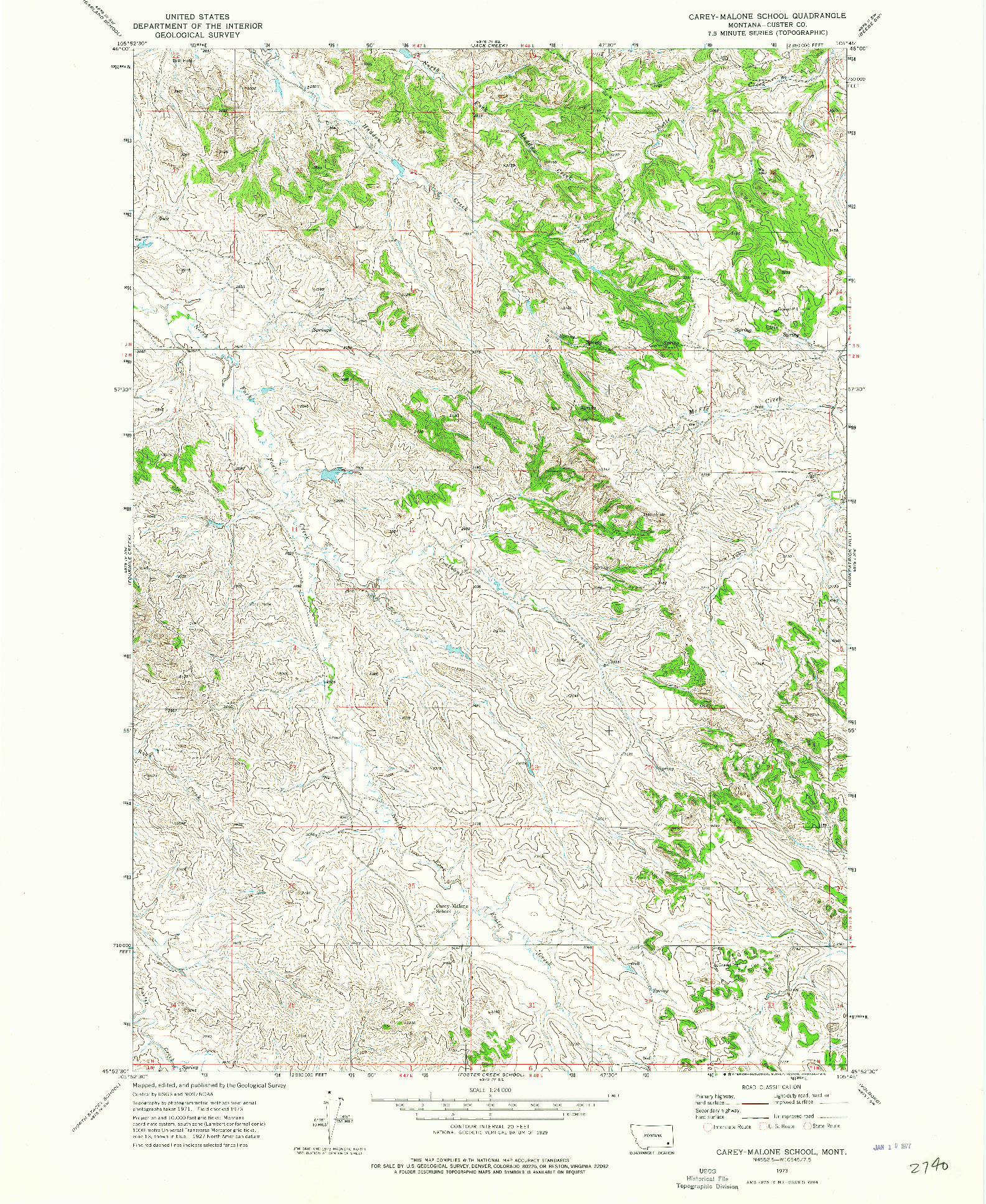 USGS 1:24000-SCALE QUADRANGLE FOR CAREY-MALONE SCHOOL, MT 1973