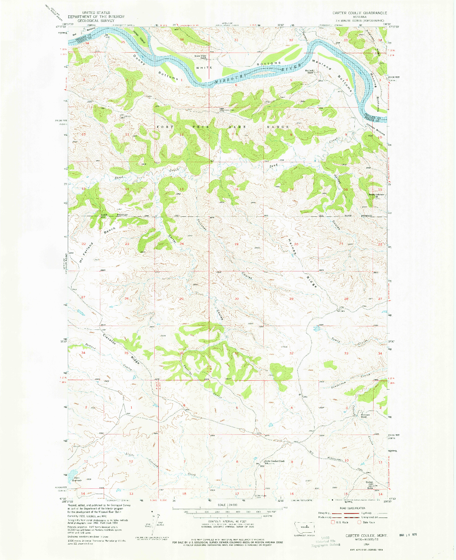 USGS 1:24000-SCALE QUADRANGLE FOR CARTER COULEE, MT 1954