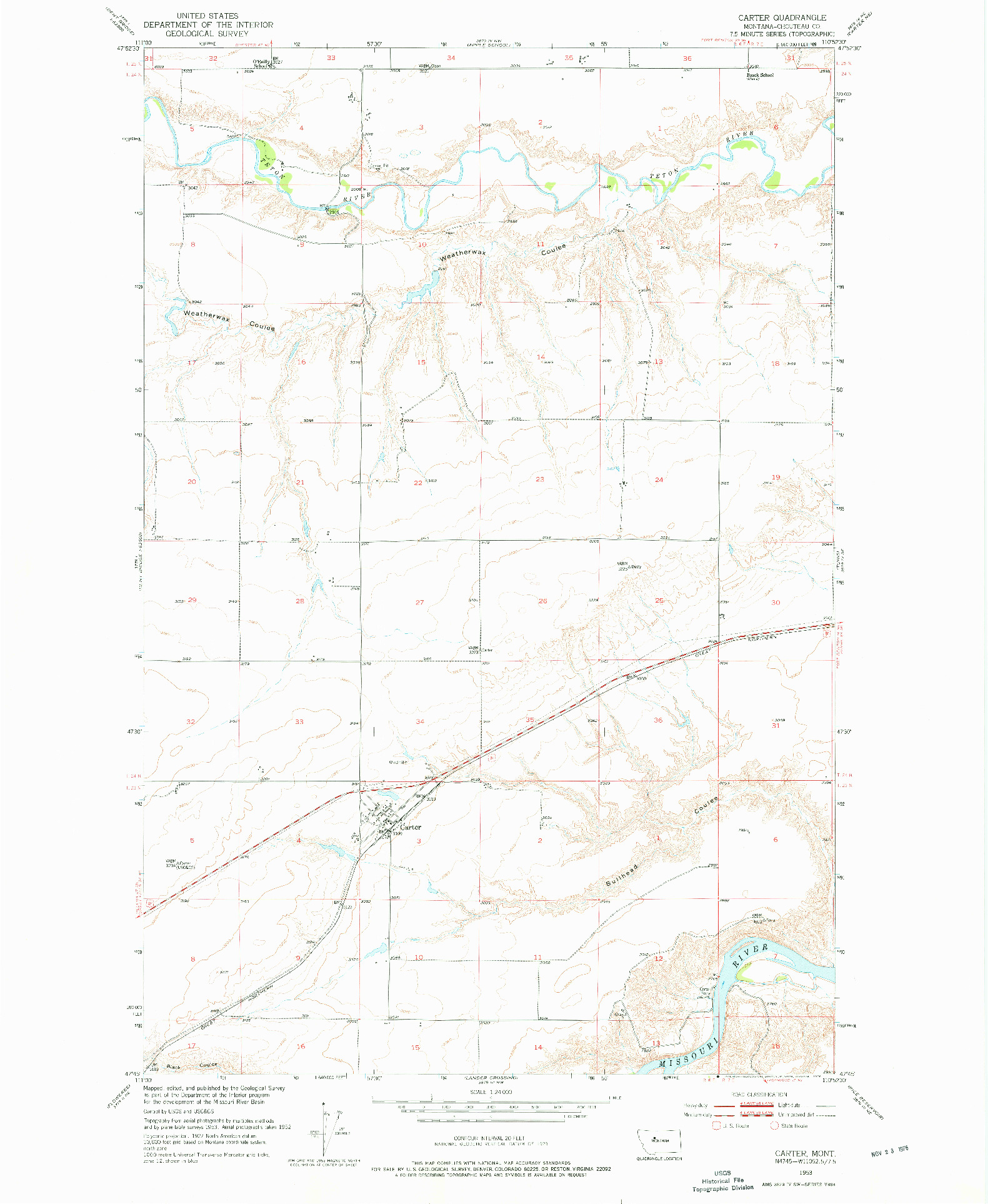 USGS 1:24000-SCALE QUADRANGLE FOR CARTER, MT 1953