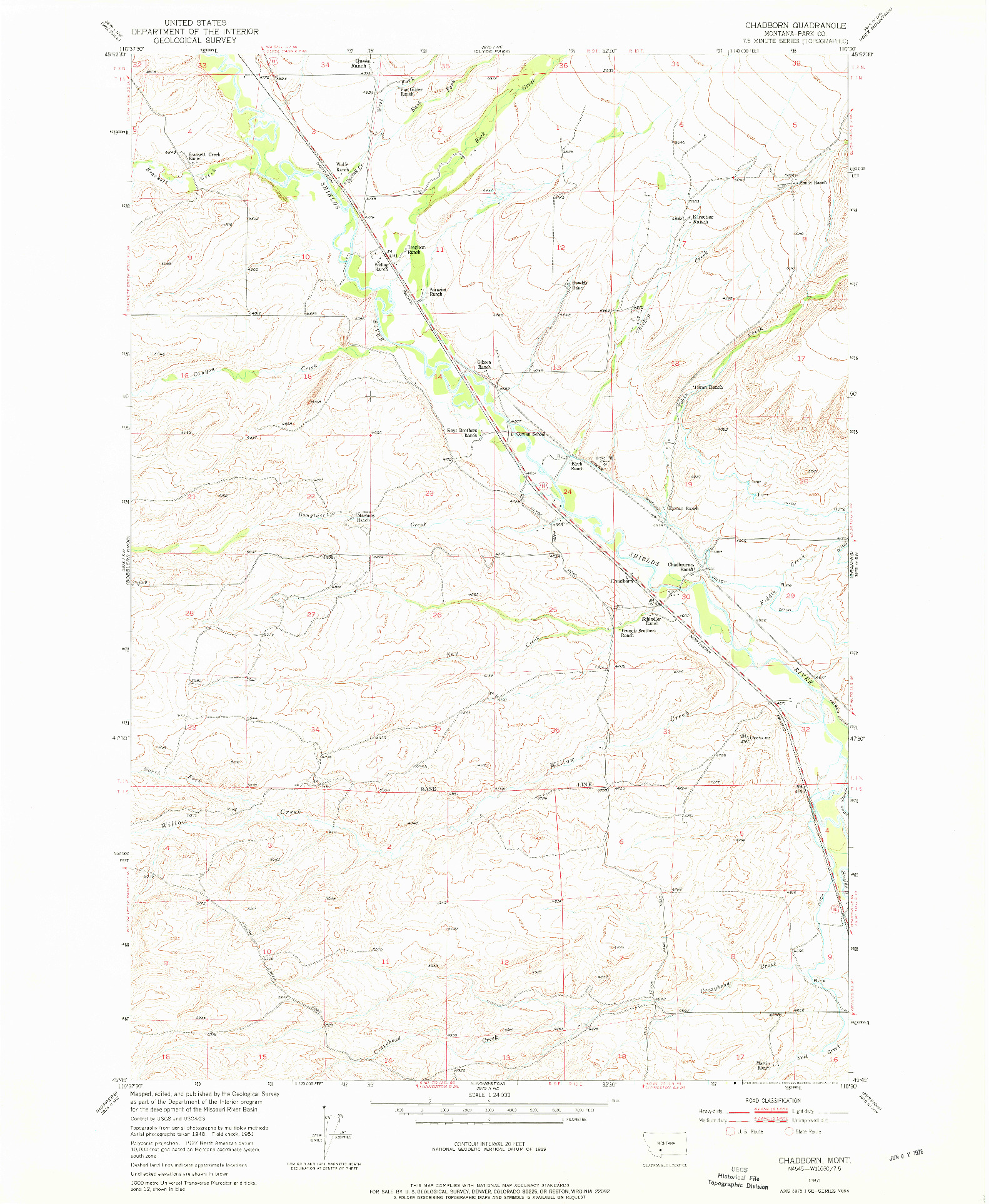 USGS 1:24000-SCALE QUADRANGLE FOR CHADBORN, MT 1951