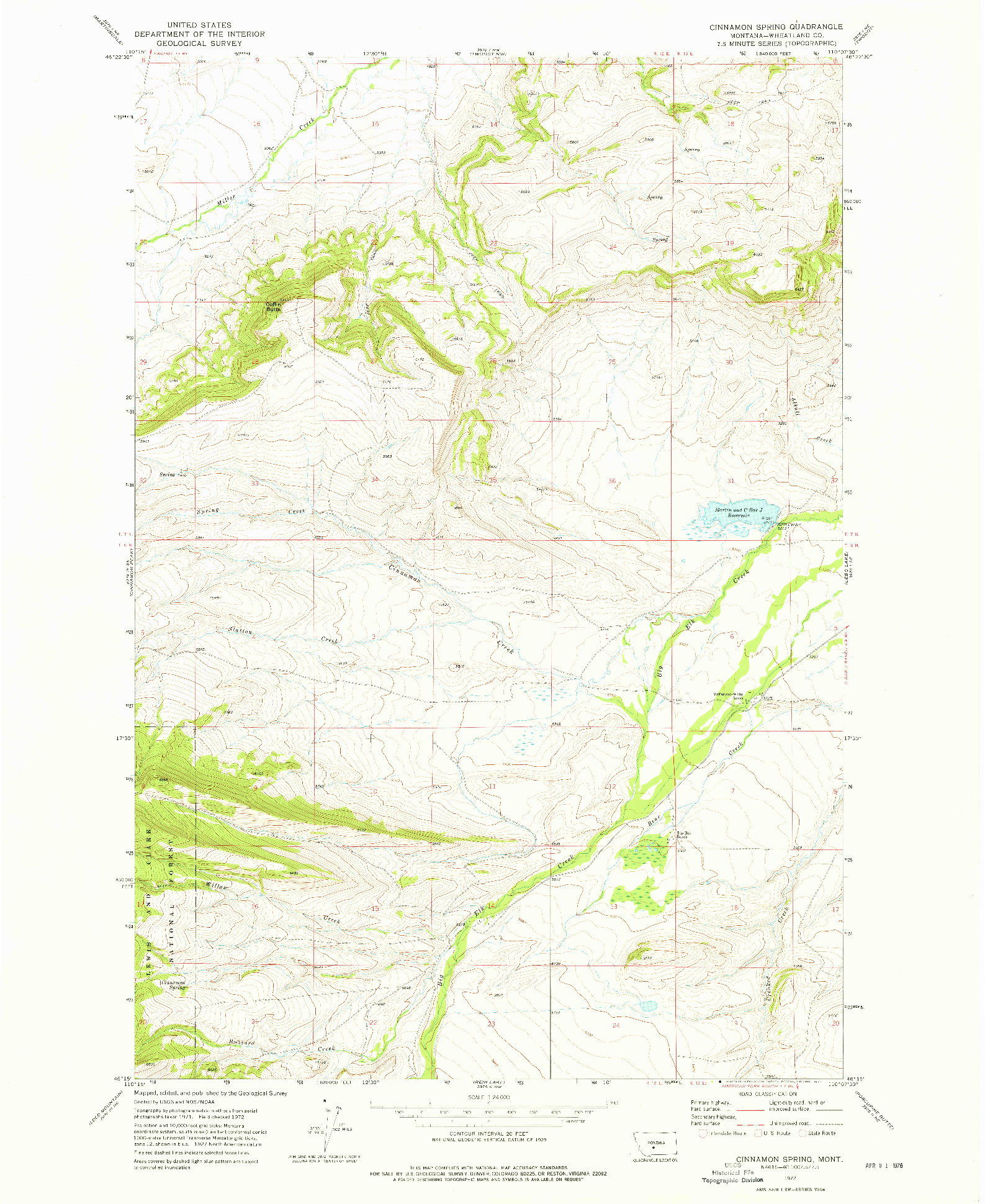 USGS 1:24000-SCALE QUADRANGLE FOR CINNAMON SPRING, MT 1972