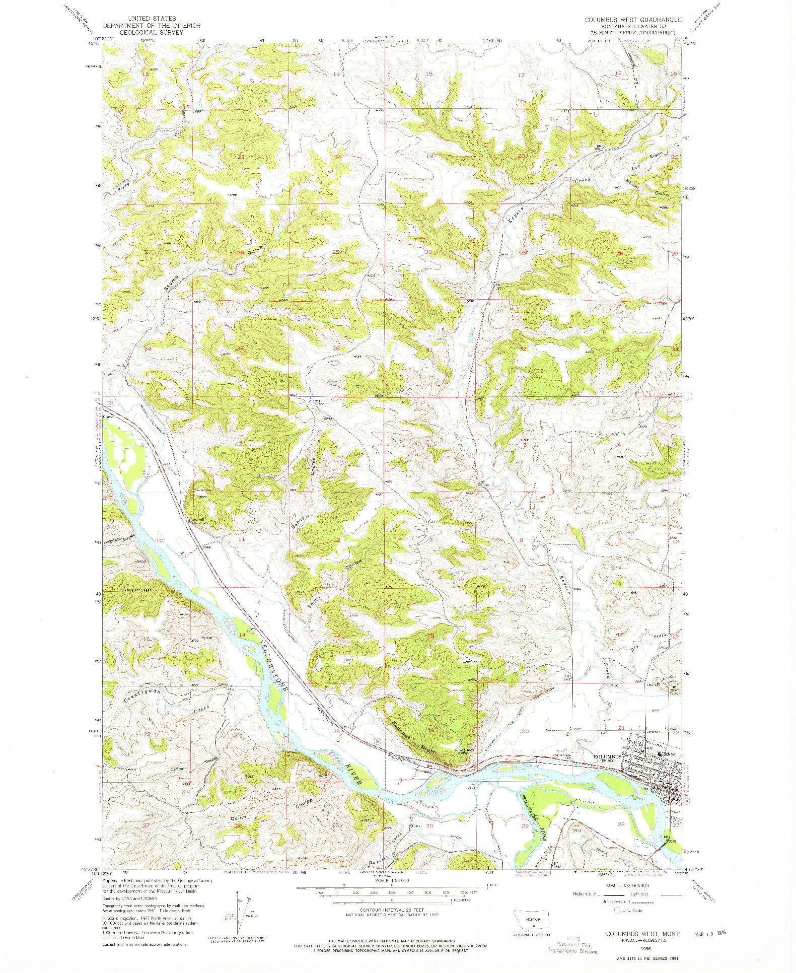 USGS 1:24000-SCALE QUADRANGLE FOR COLUMBUS WEST, MT 1956