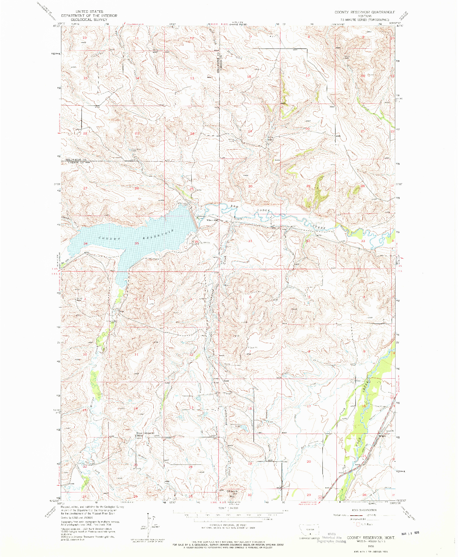 USGS 1:24000-SCALE QUADRANGLE FOR COONEY RESERVOIR, MT 1956