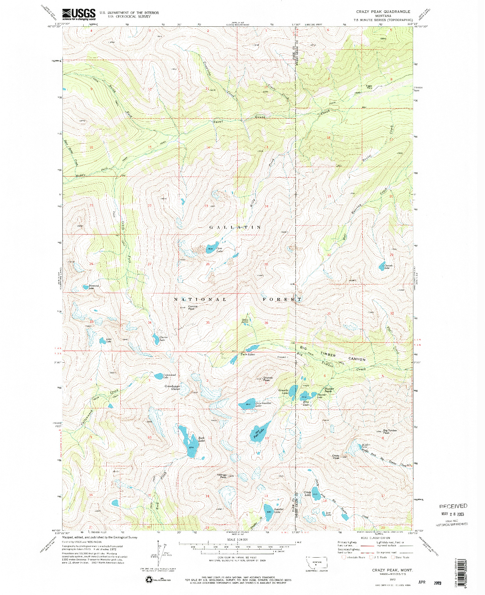 USGS 1:24000-SCALE QUADRANGLE FOR CRAZY PEAK, MT 1972