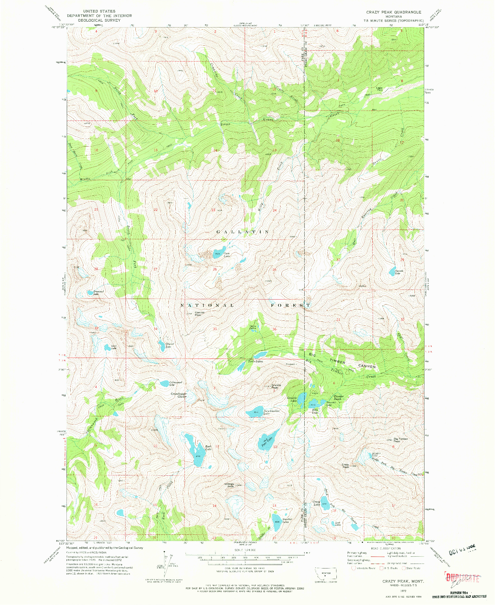 USGS 1:24000-SCALE QUADRANGLE FOR CRAZY PEAK, MT 1972