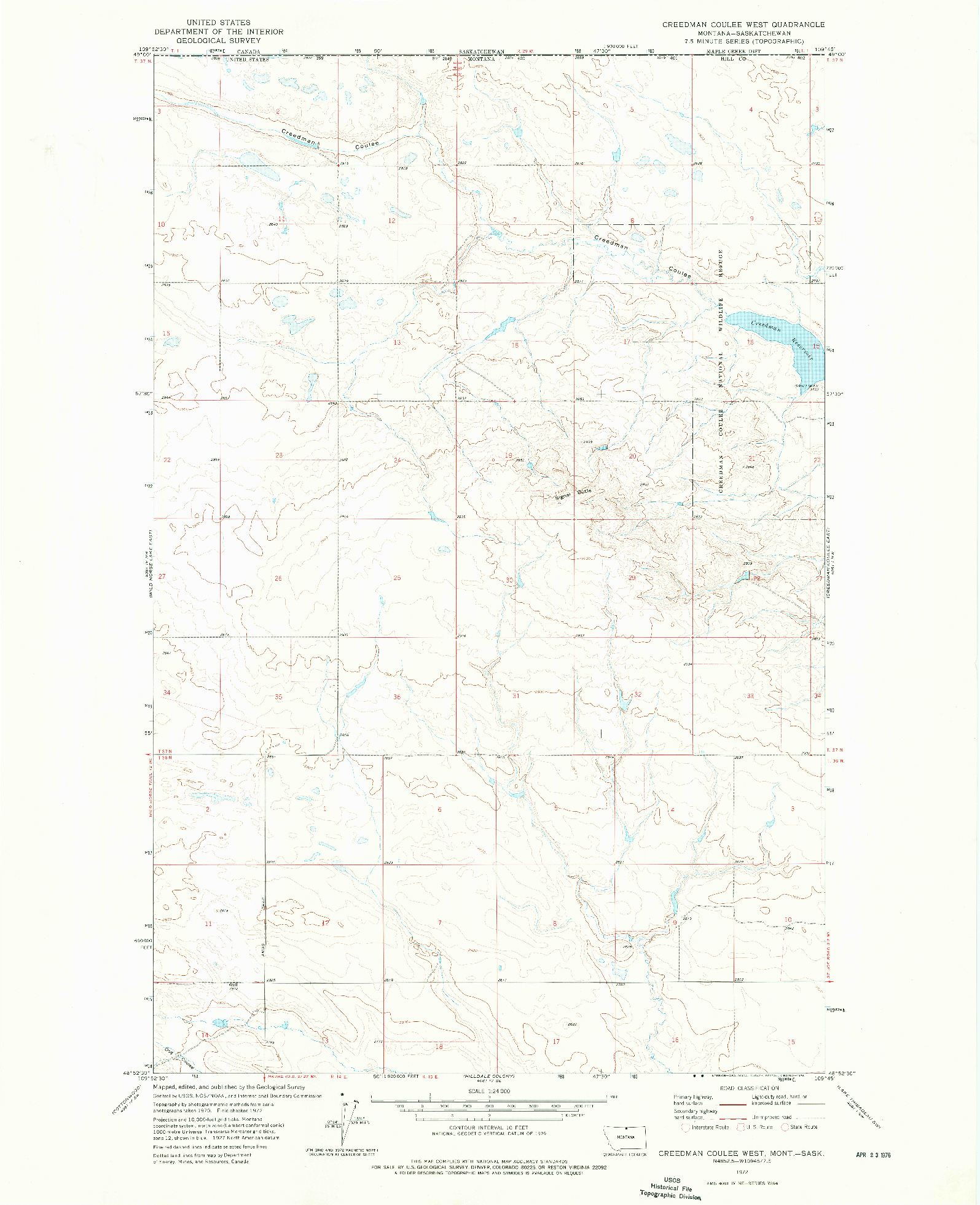 USGS 1:24000-SCALE QUADRANGLE FOR CREEDMAN COULEE WEST, MT 1972