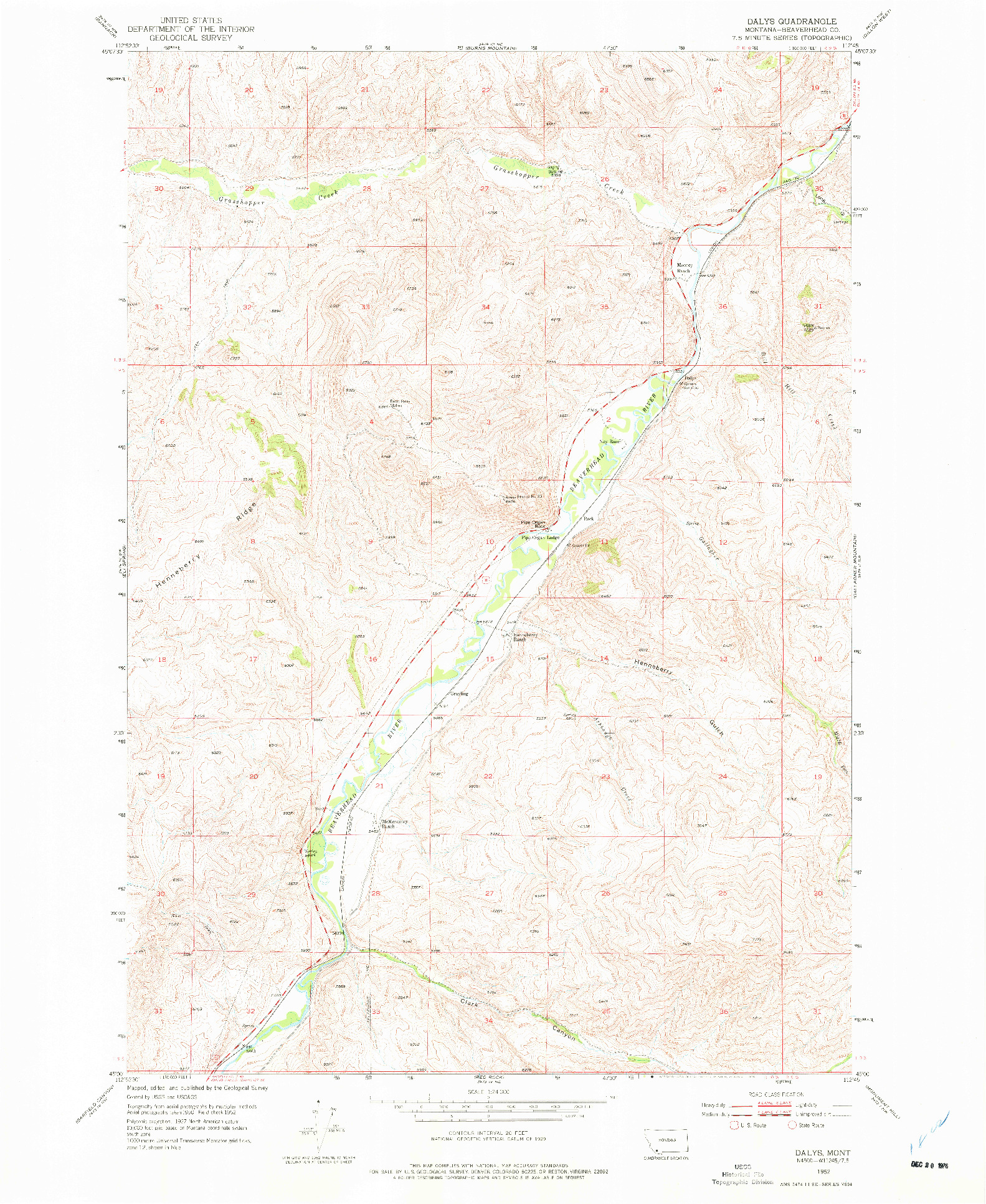 USGS 1:24000-SCALE QUADRANGLE FOR DALYS, MT 1952