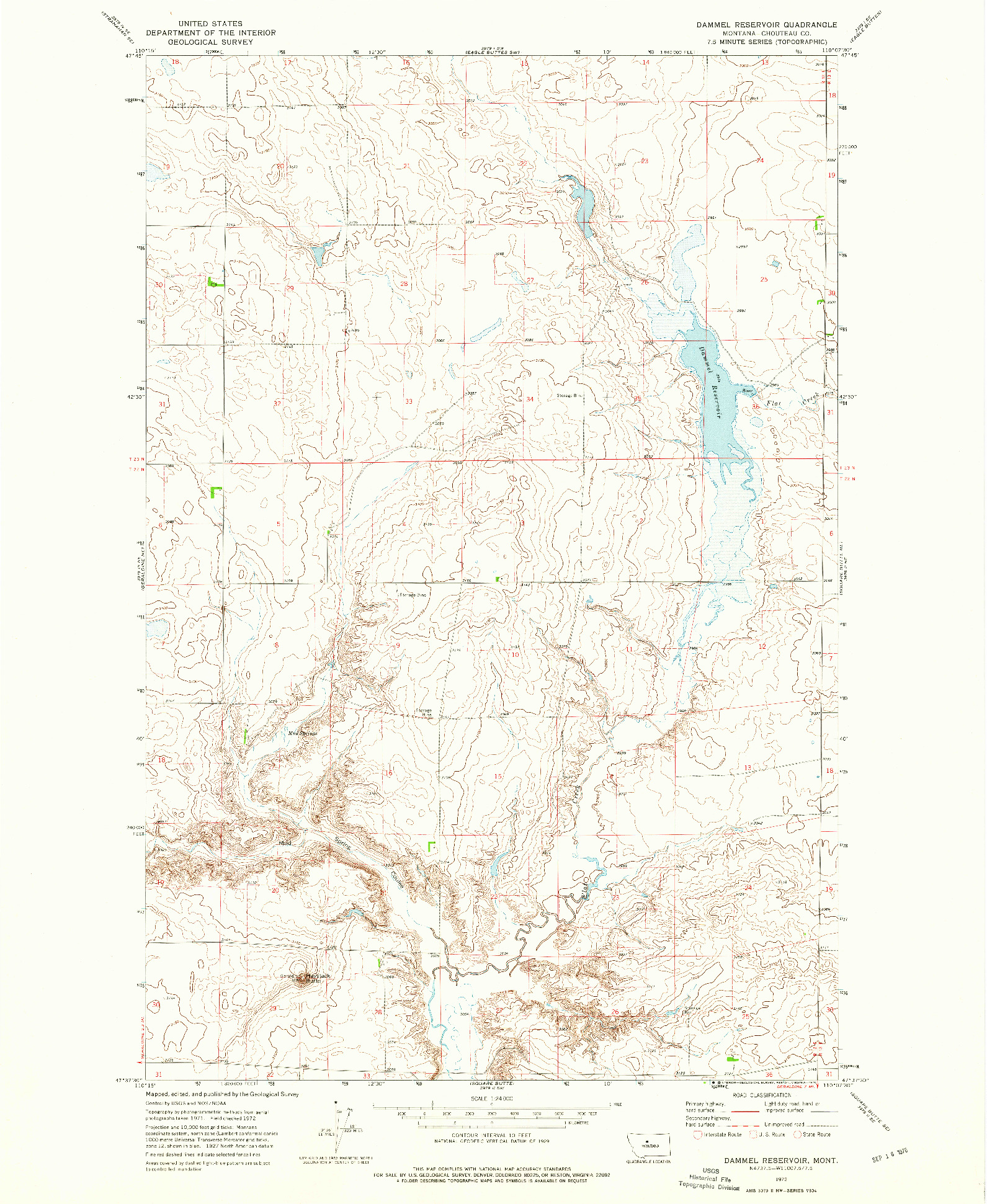 USGS 1:24000-SCALE QUADRANGLE FOR DAMMEL RESERVOIR, MT 1972