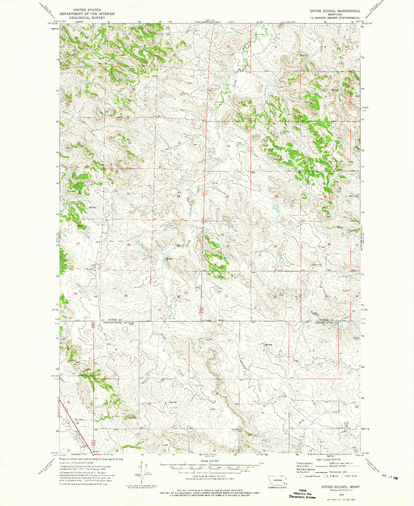 USGS 1:24000-SCALE QUADRANGLE FOR DIVIDE SCHOOL, MT 1973