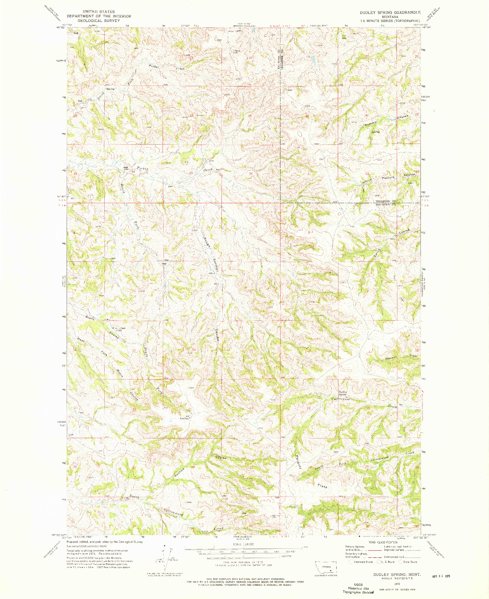 USGS 1:24000-SCALE QUADRANGLE FOR DUDLEY SPRING, MT 1972