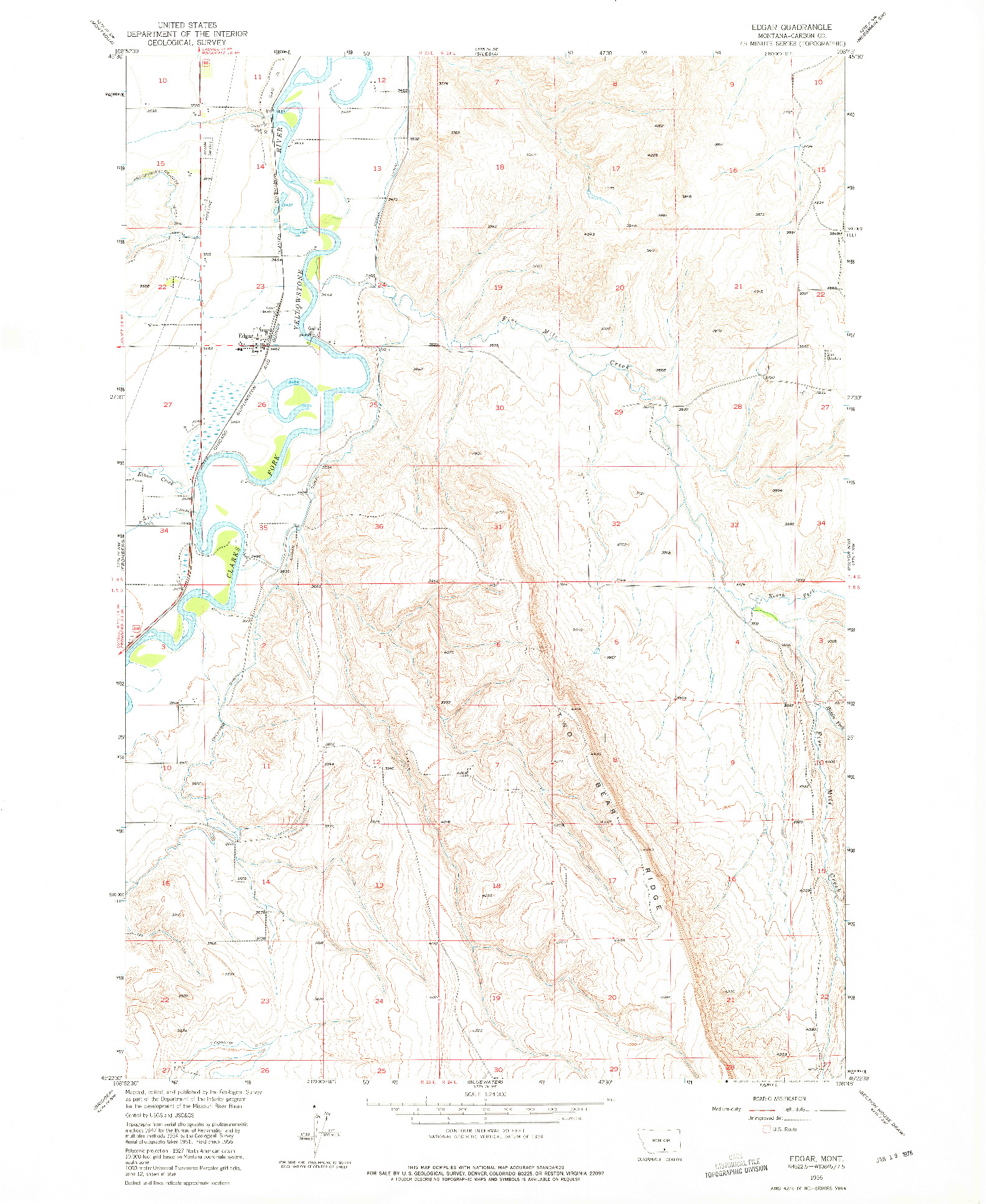 USGS 1:24000-SCALE QUADRANGLE FOR EDGAR, MT 1956