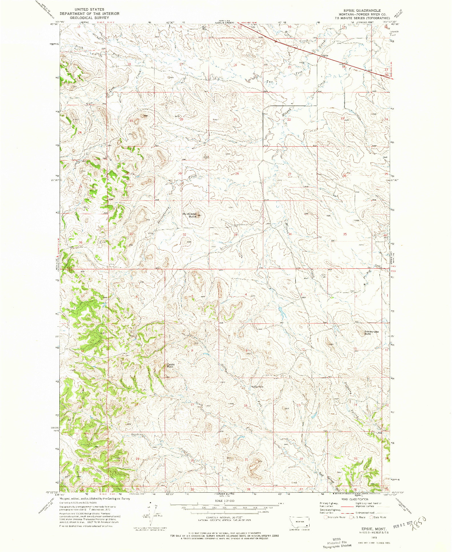 USGS 1:24000-SCALE QUADRANGLE FOR EPSIE, MT 1973