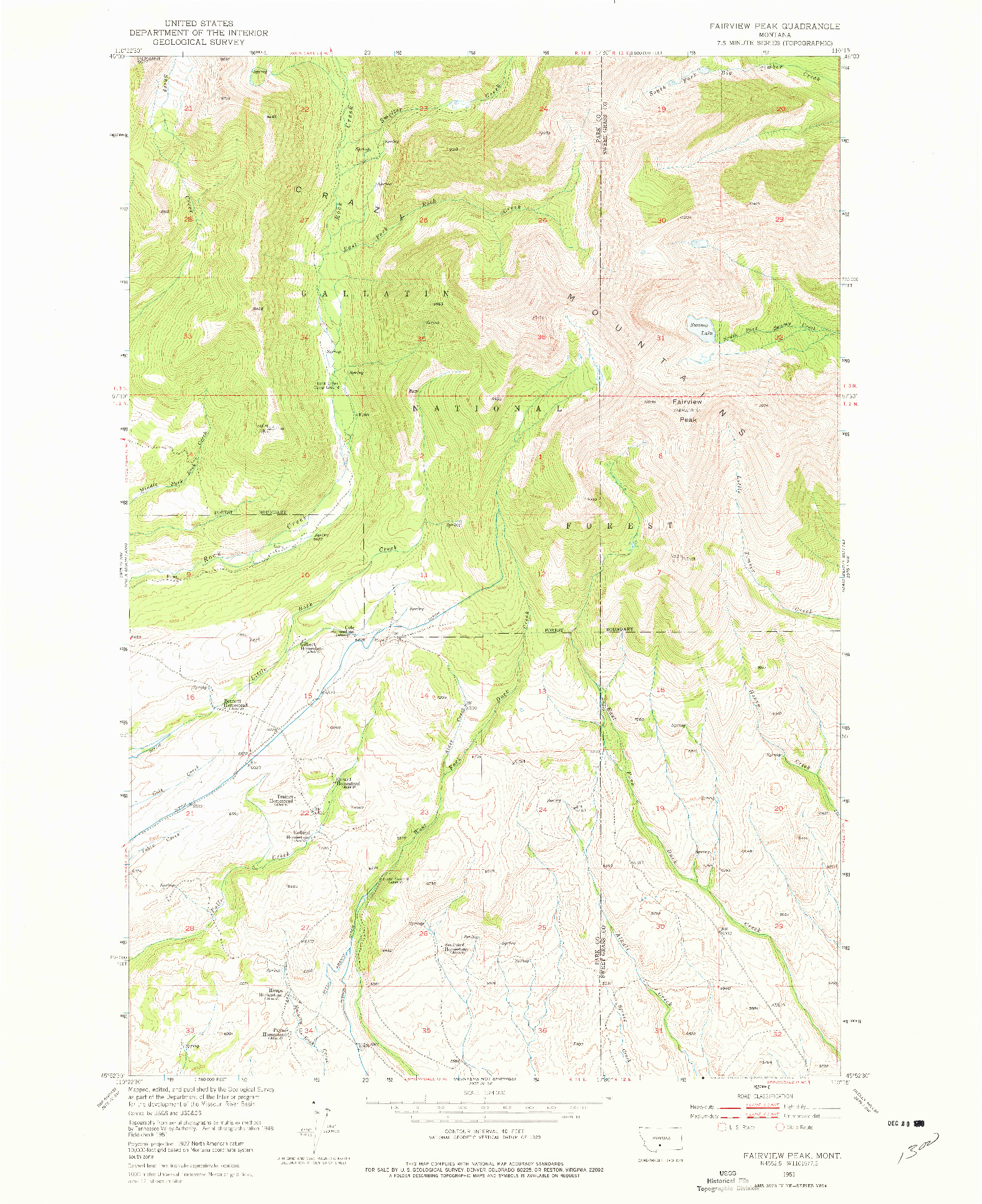 USGS 1:24000-SCALE QUADRANGLE FOR FAIRVIEW PEAK, MT 1951