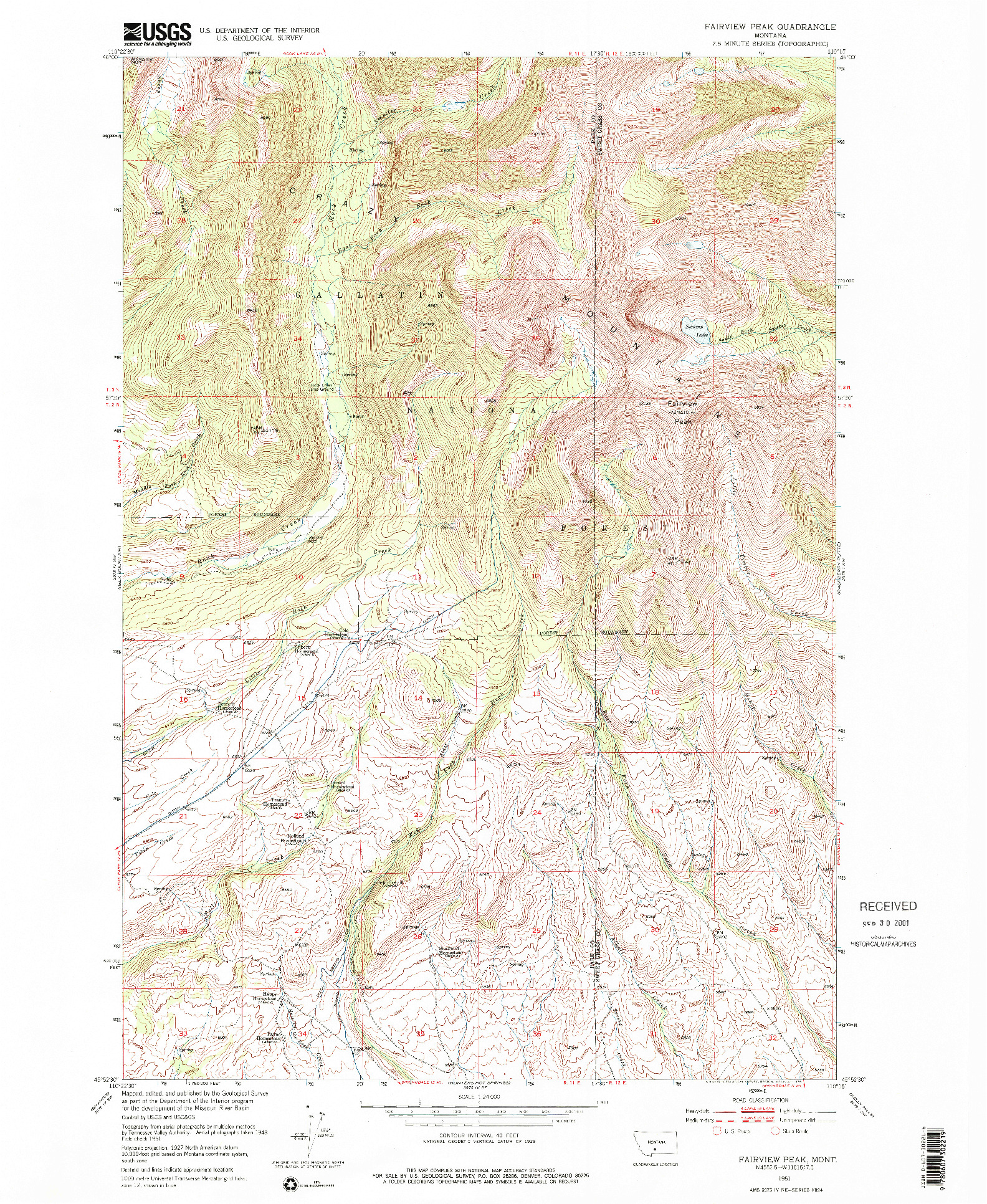 USGS 1:24000-SCALE QUADRANGLE FOR FAIRVIEW PEAK, MT 1951