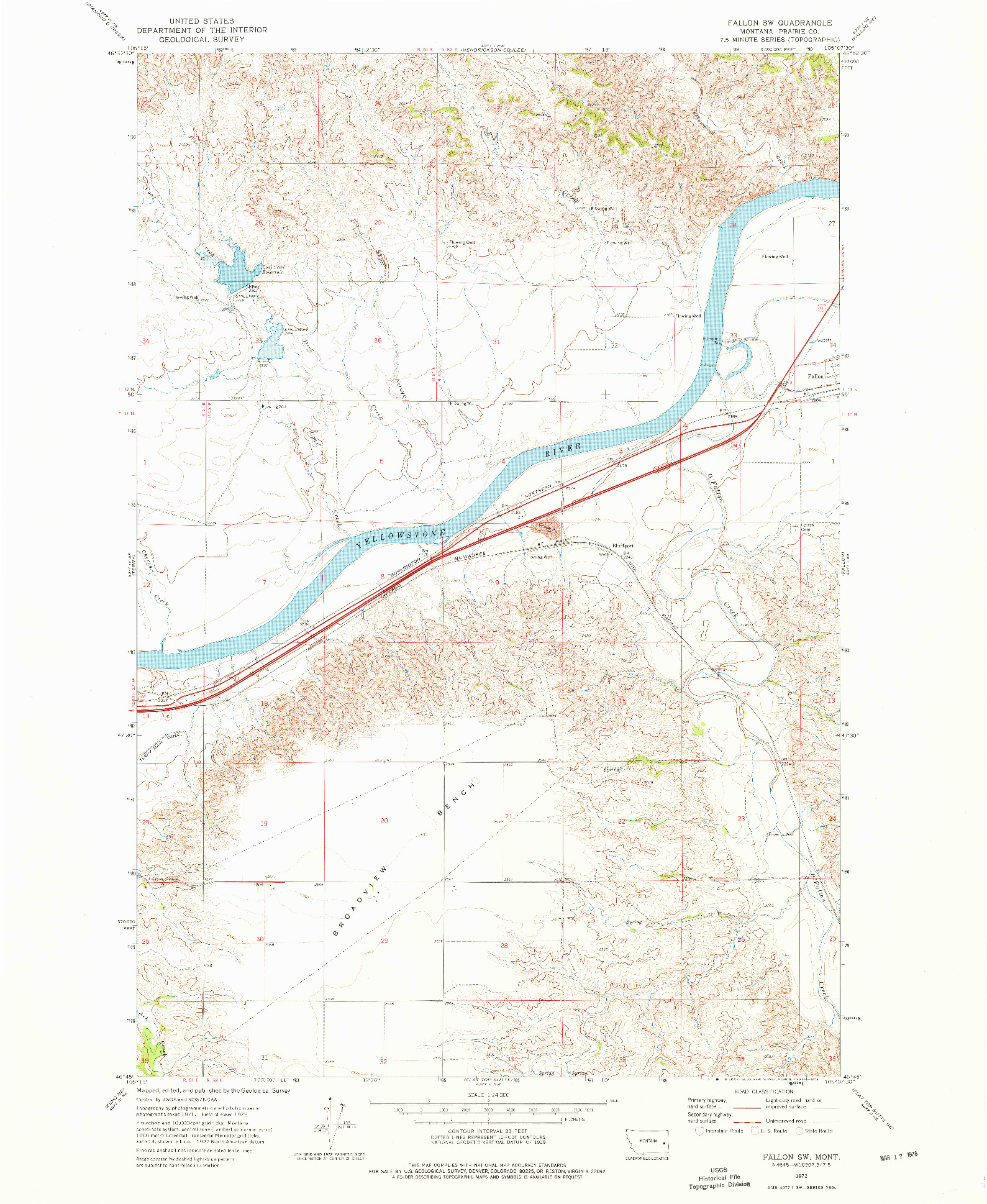 USGS 1:24000-SCALE QUADRANGLE FOR FALLON SW, MT 1972