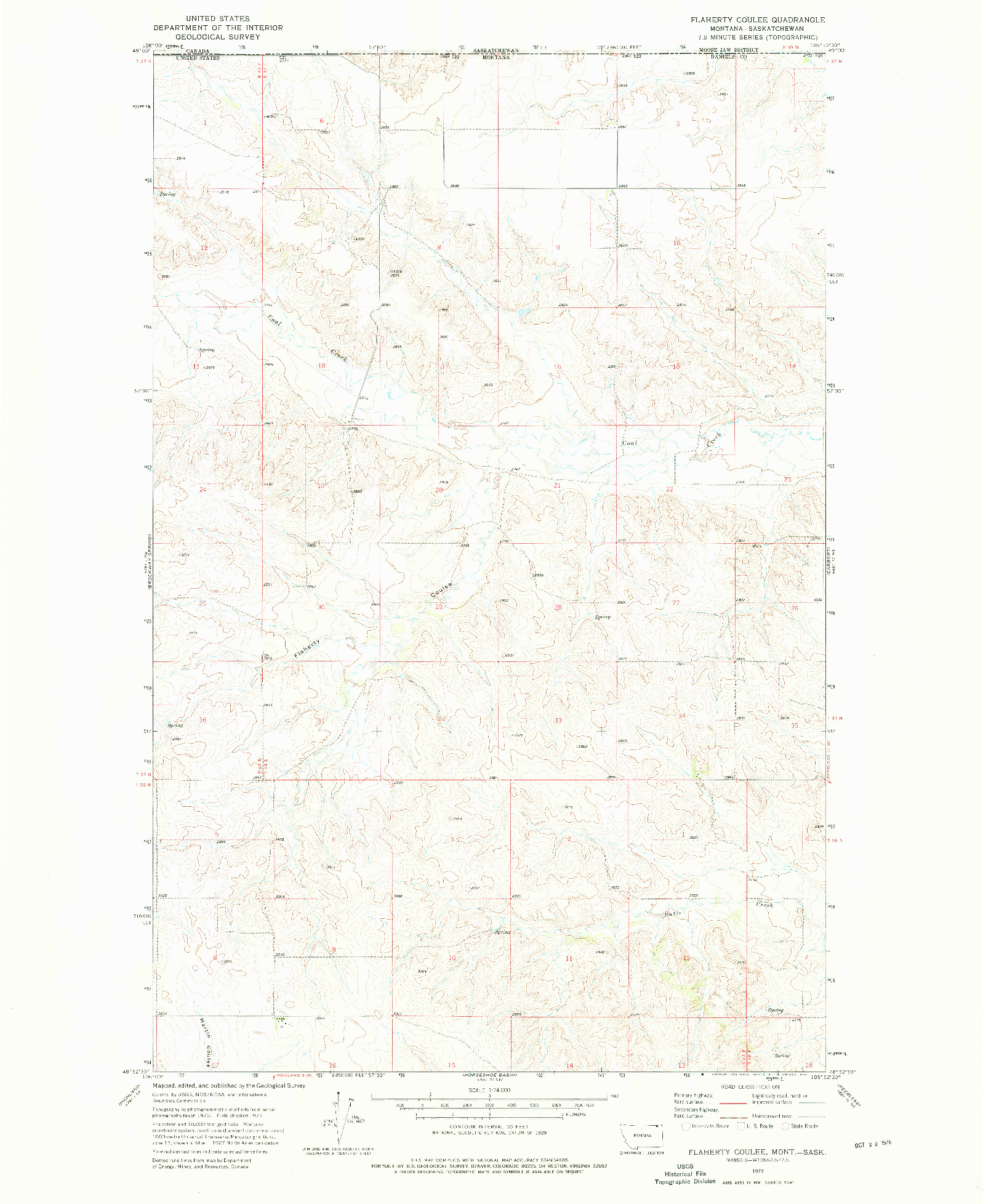 USGS 1:24000-SCALE QUADRANGLE FOR FLAHERTY COULEE, MT 1973