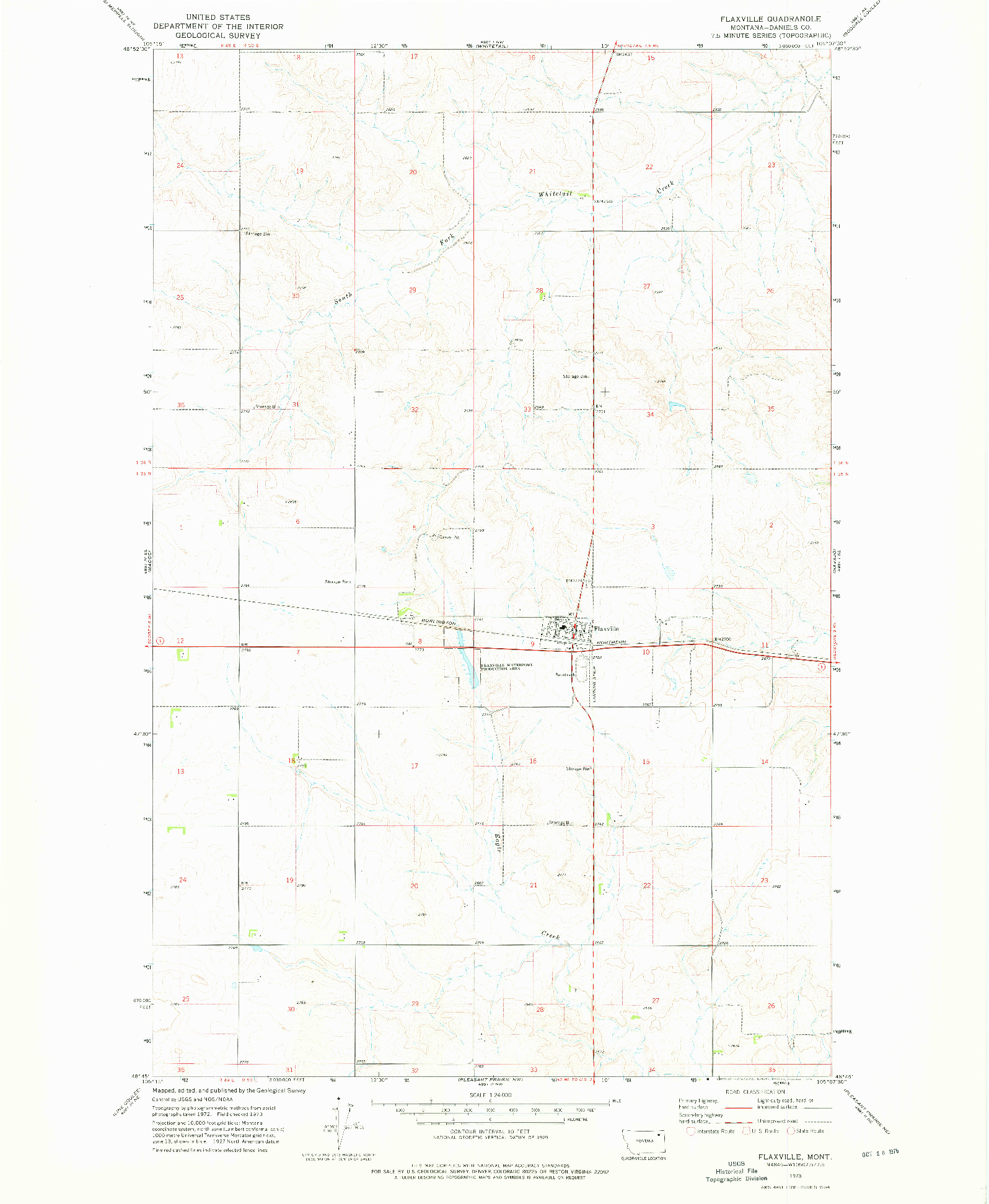 USGS 1:24000-SCALE QUADRANGLE FOR FLAXVILLE, MT 1973