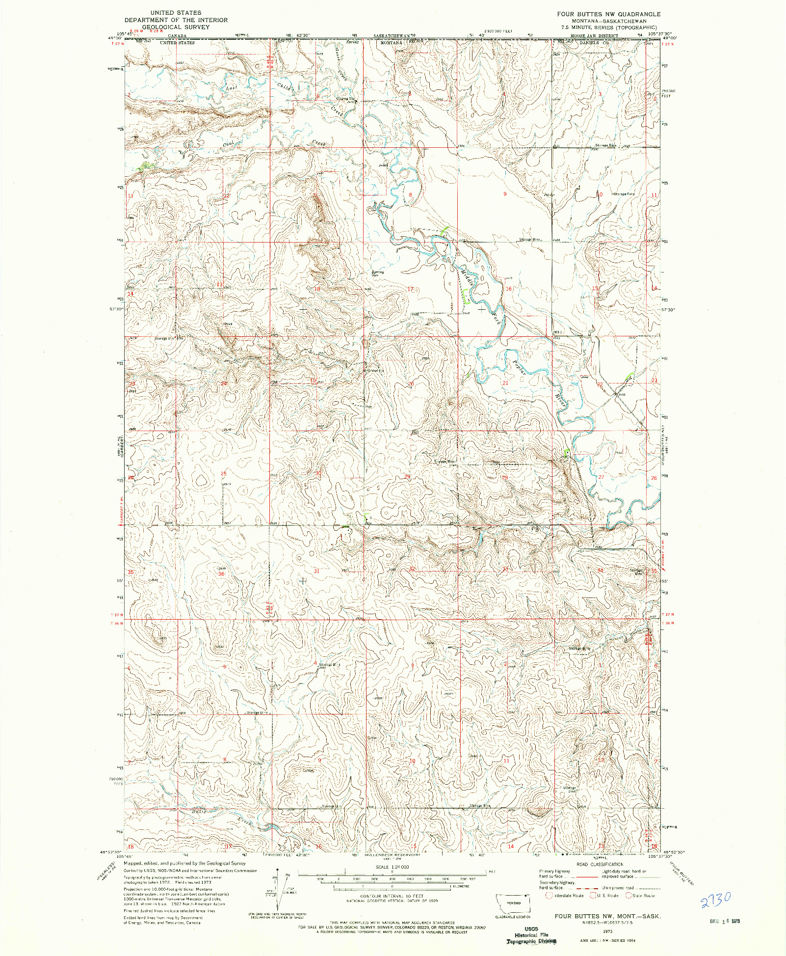 USGS 1:24000-SCALE QUADRANGLE FOR FOUR BUTTES NW, MT 1973