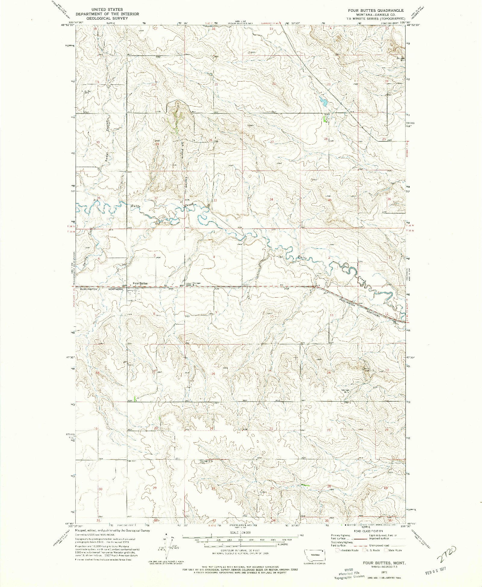 USGS 1:24000-SCALE QUADRANGLE FOR FOUR BUTTES, MT 1973