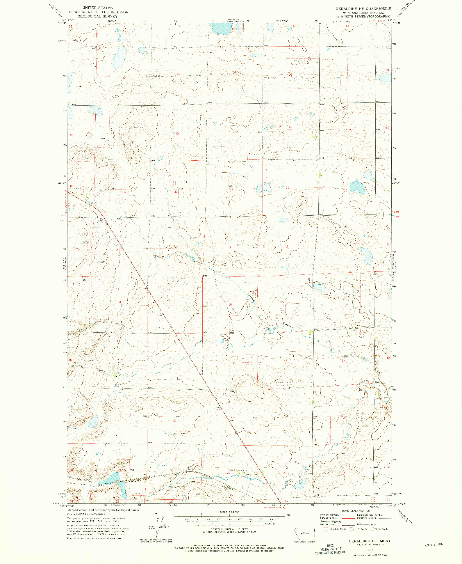 USGS 1:24000-SCALE QUADRANGLE FOR GERALDINE NE, MT 1972