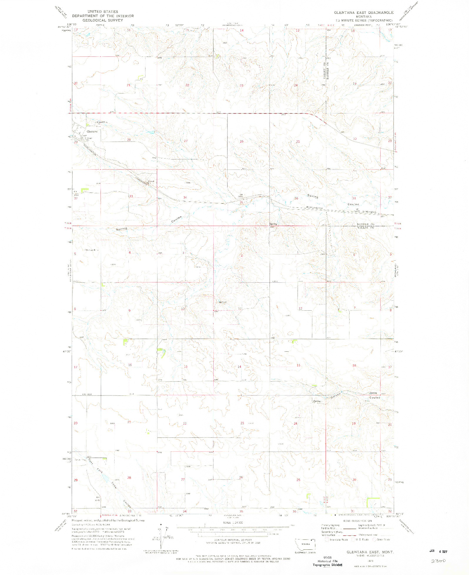 USGS 1:24000-SCALE QUADRANGLE FOR GLENTANA EAST, MT 1973
