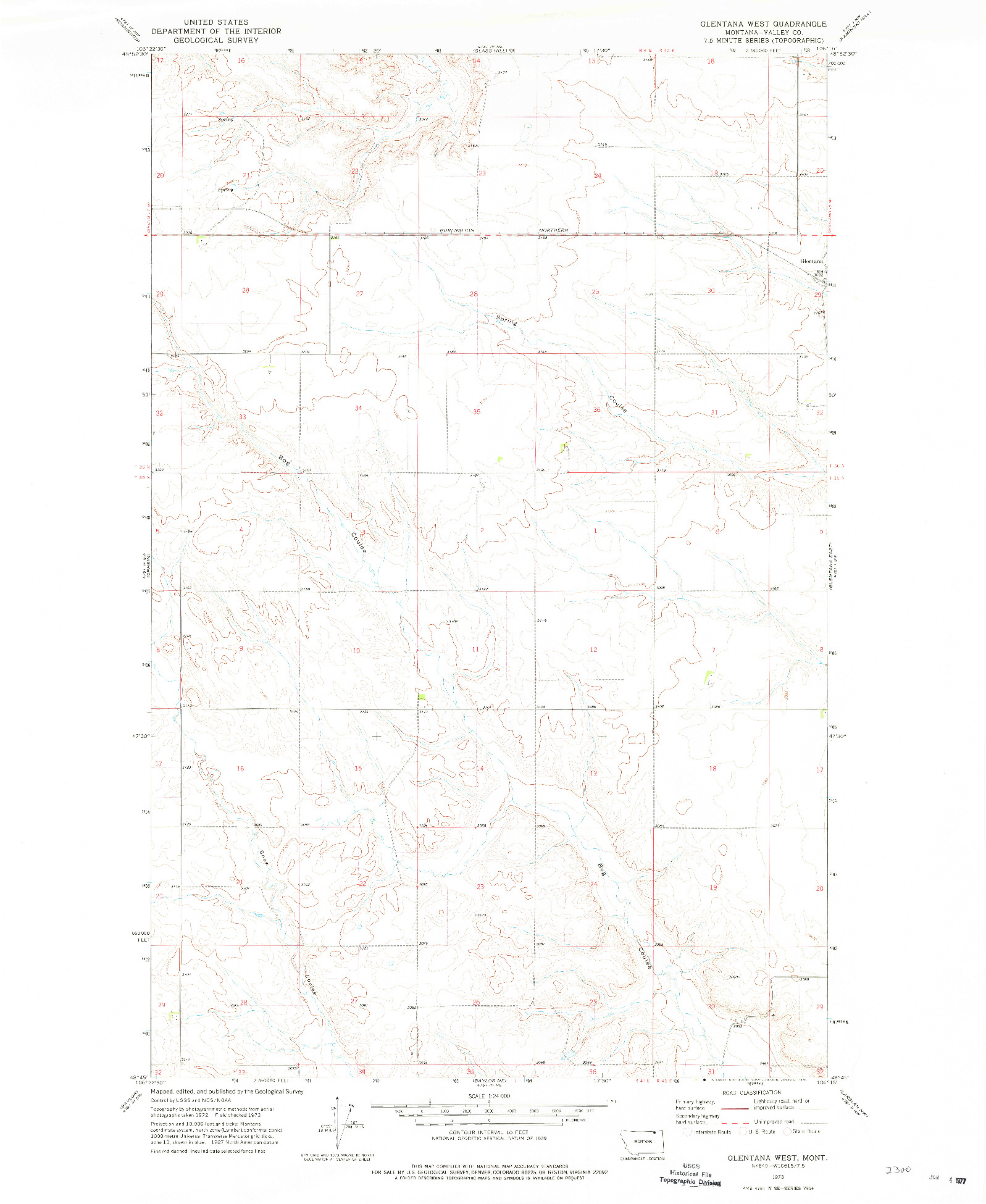 USGS 1:24000-SCALE QUADRANGLE FOR GLENTANA WEST, MT 1973