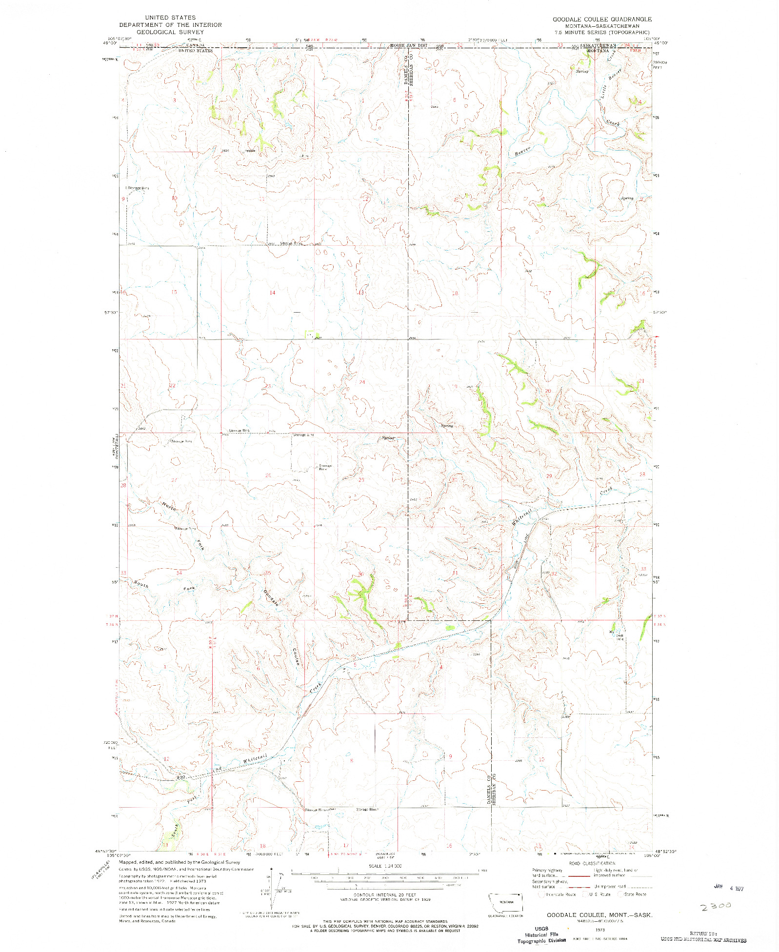 USGS 1:24000-SCALE QUADRANGLE FOR GOODALE COULEE, MT 1973