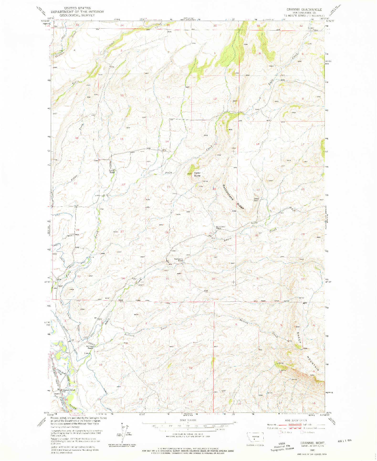 USGS 1:24000-SCALE QUADRANGLE FOR GRANNIS, MT 1951