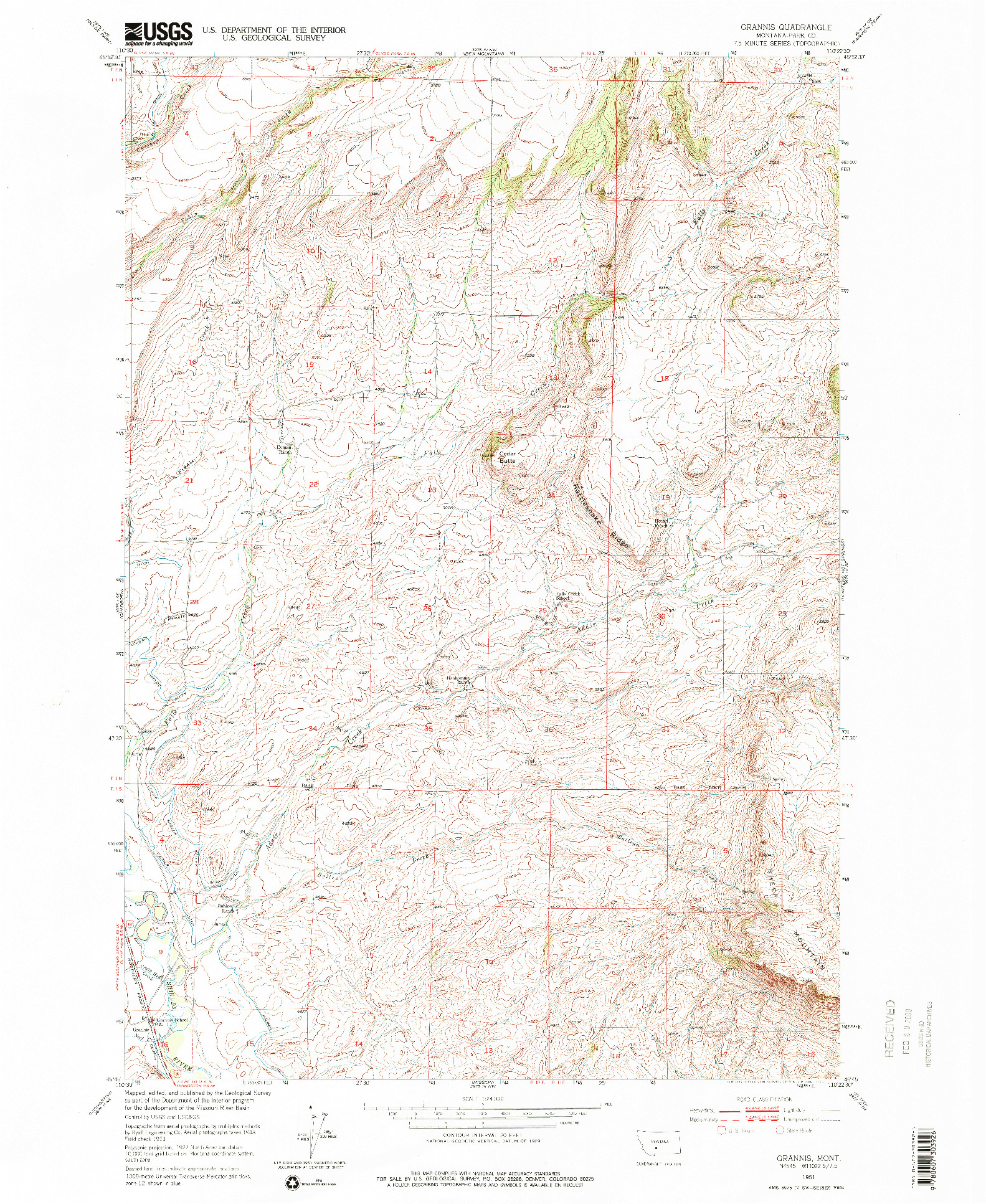 USGS 1:24000-SCALE QUADRANGLE FOR GRANNIS, MT 1951