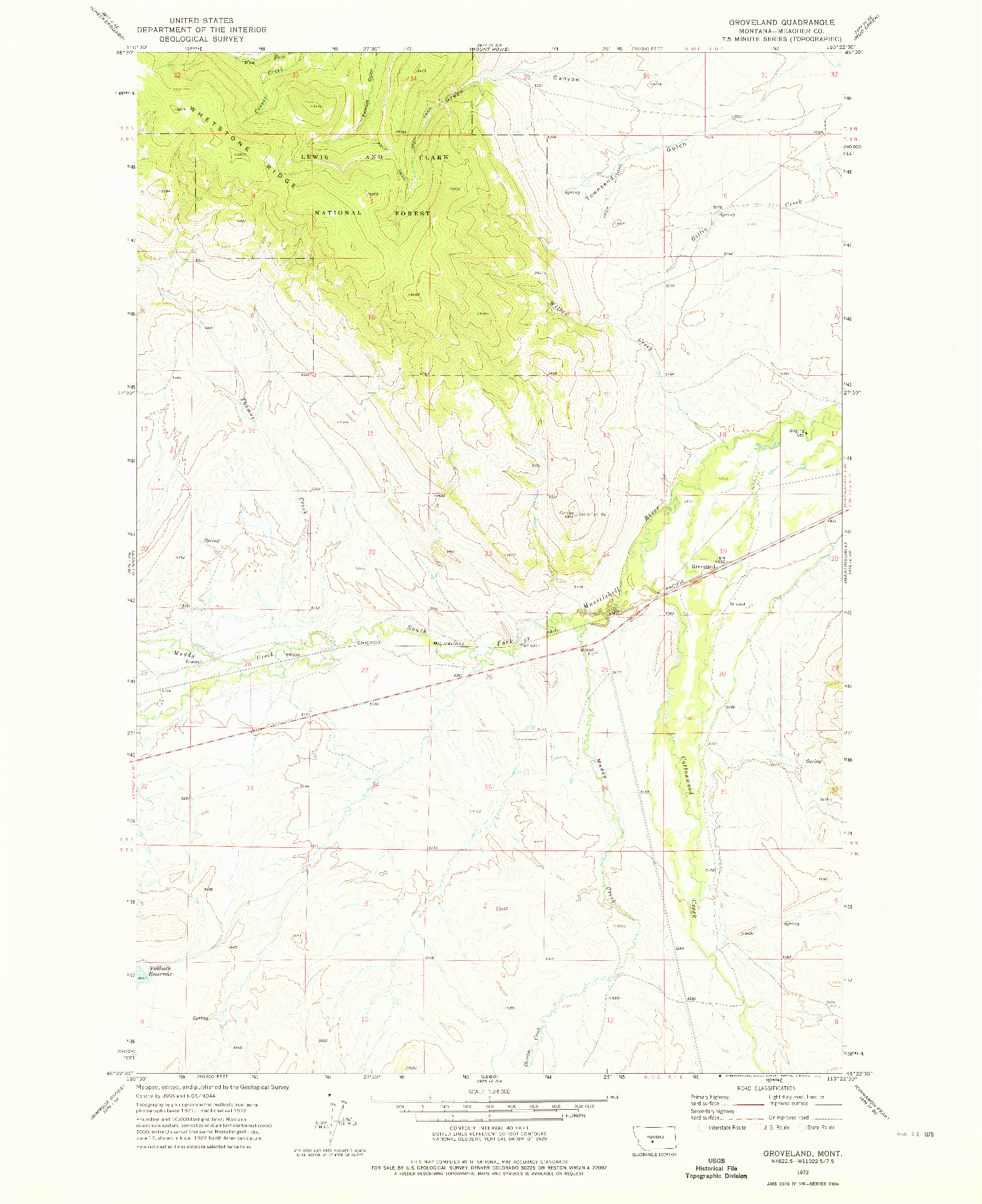 USGS 1:24000-SCALE QUADRANGLE FOR GROVELAND, MT 1972
