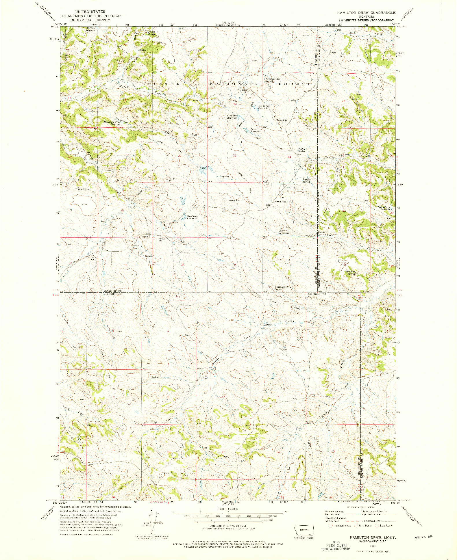 USGS 1:24000-SCALE QUADRANGLE FOR HAMILTON DRAW, MT 1972