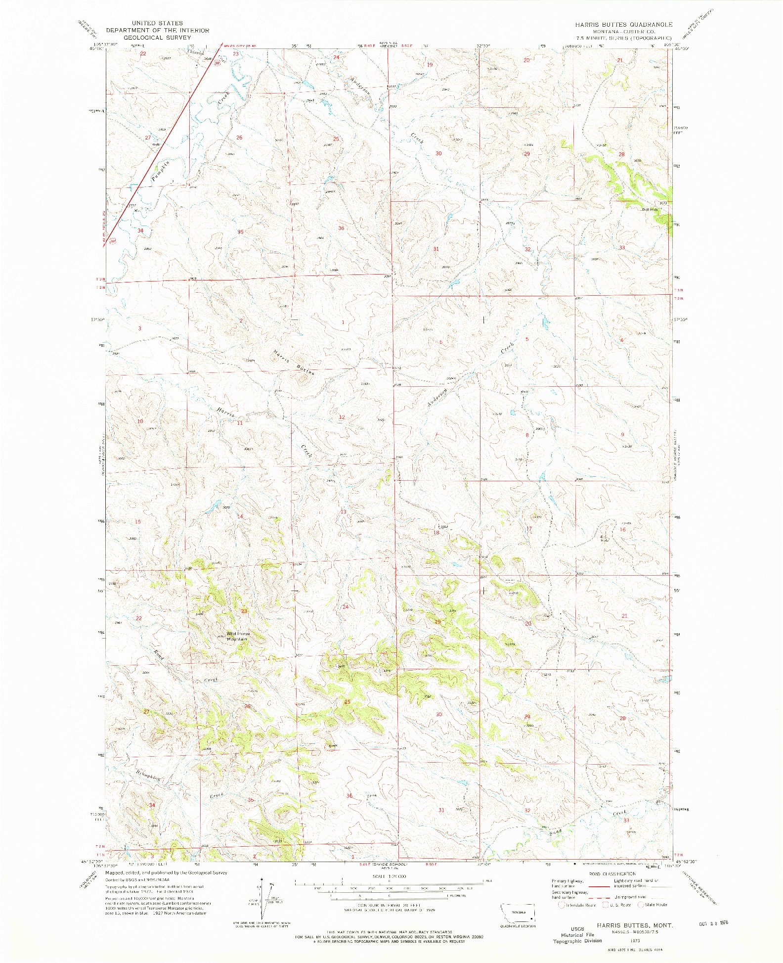 USGS 1:24000-SCALE QUADRANGLE FOR HARRIS BUTTES, MT 1973